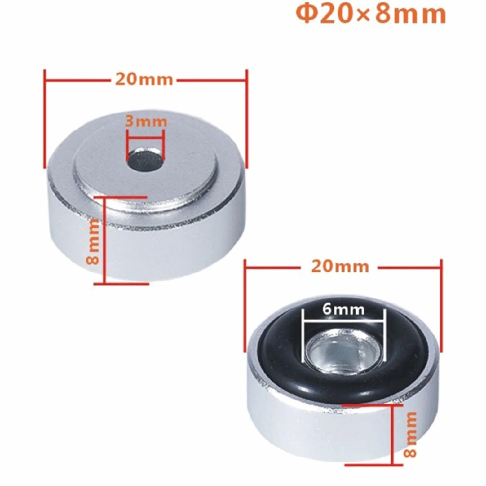 Piedini ammortizzatori in alluminio per apparecchiature audio 20 x 8 mm