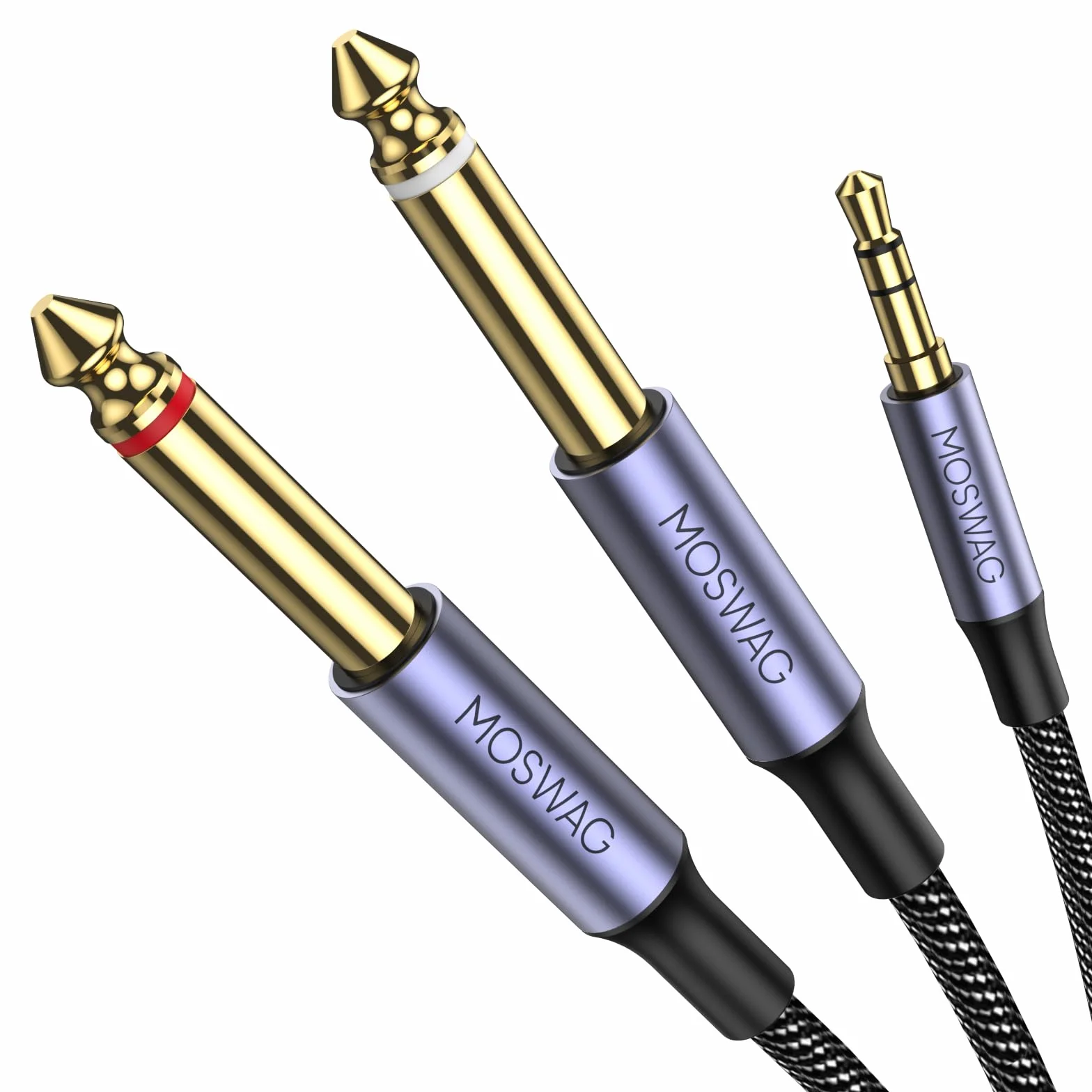 MOSWAG 6FT 3.5 mm to 2x 6.35 mm TRS TS Y Cable Splitter, Jack 3.5 to 2 Jack 6.35 for iPhone iPod Laptop Mixer