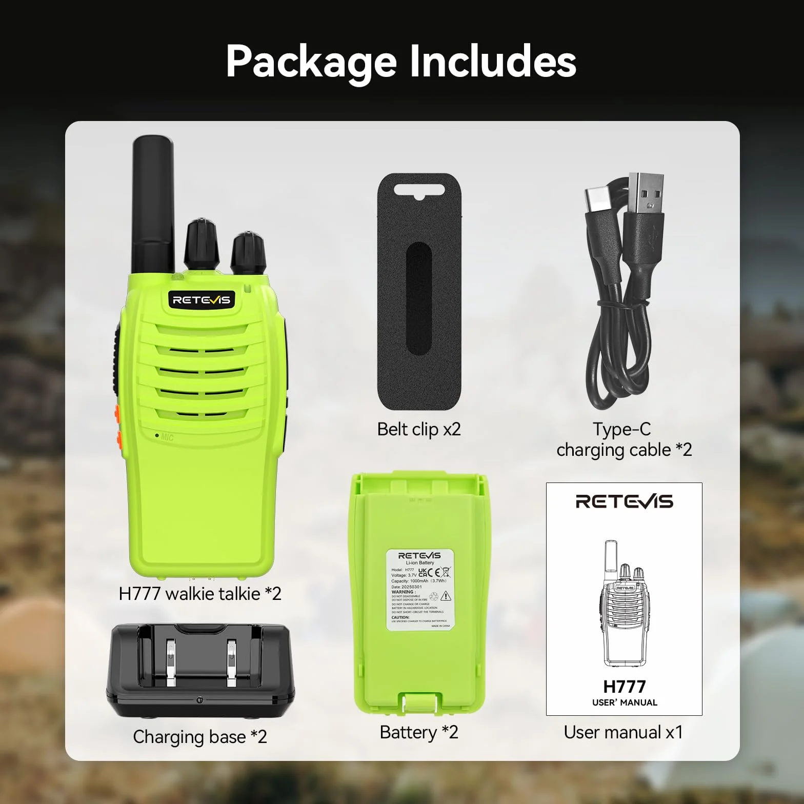 Retevis H777 Walkie Talkie Professionale con Batteria Ricaricabile, VOX, Type-C, Torcia, 1 Coppia