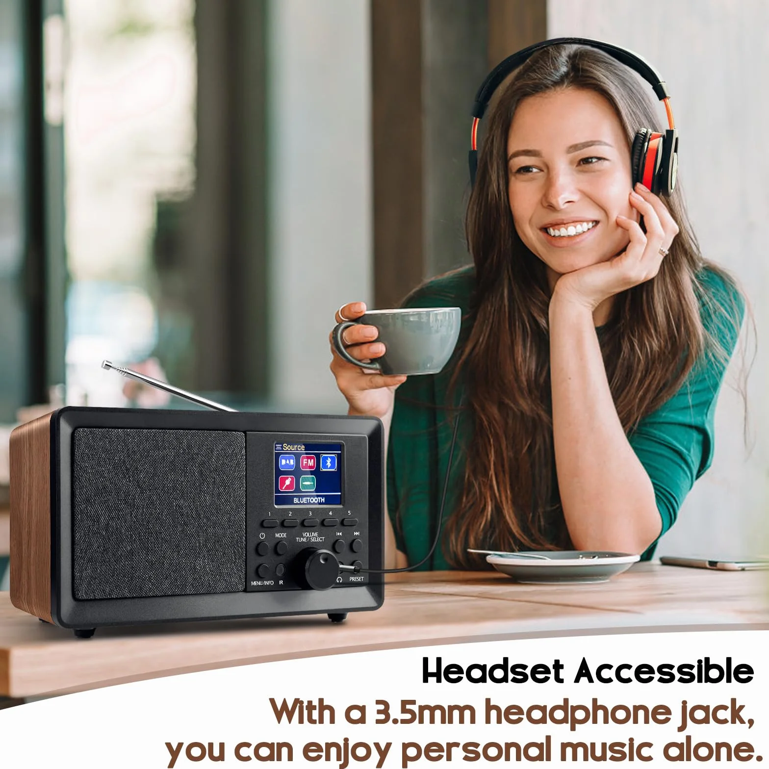 Radio DAB+/FM Bluetooth Telecomando Legno Retrò Cucina Sveglia Doppio Allarme USB AUX