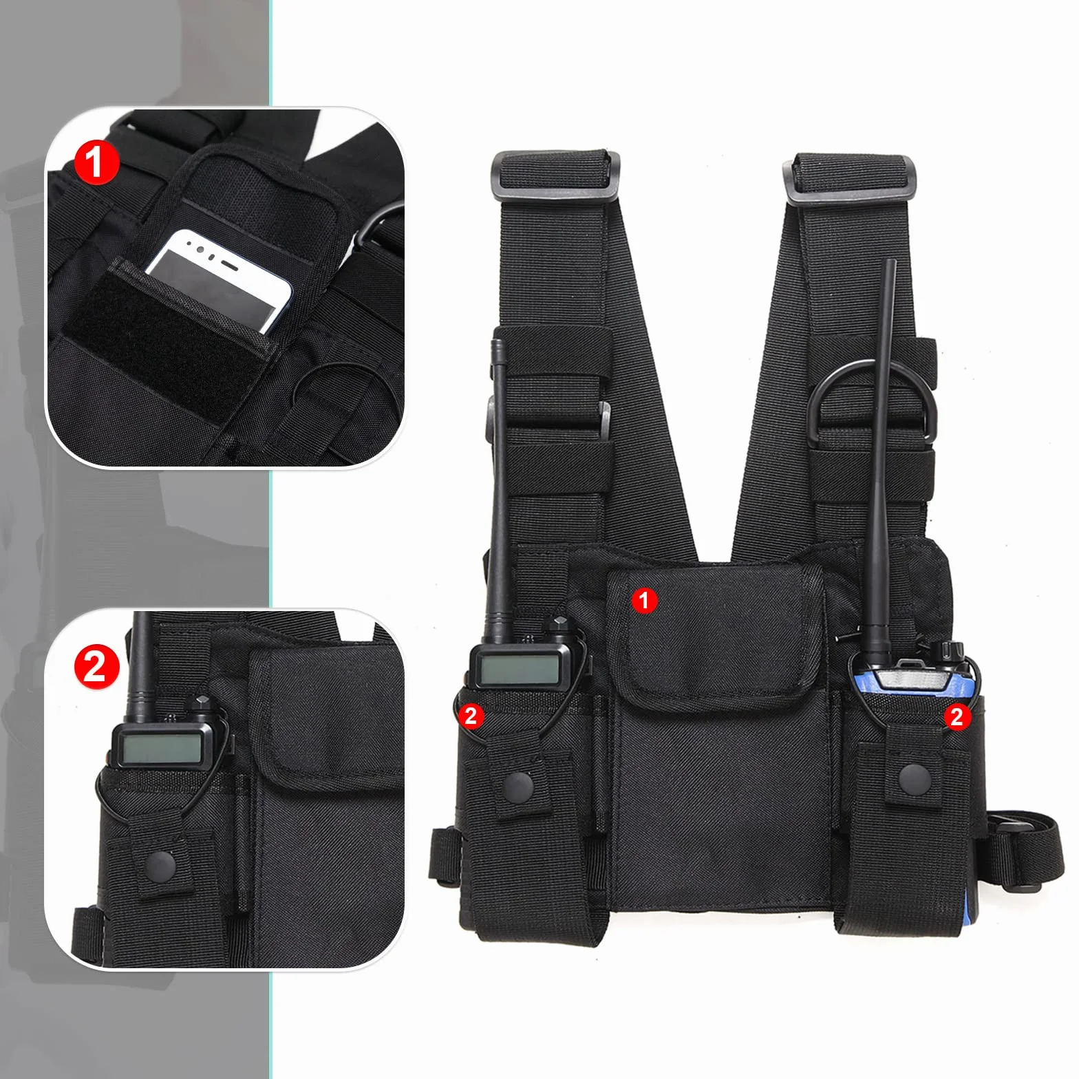 GAESHOW Walkie-Talkie Borsa a Tracolla Regolabile, Chest Pack Universale Mani Libere per Radio