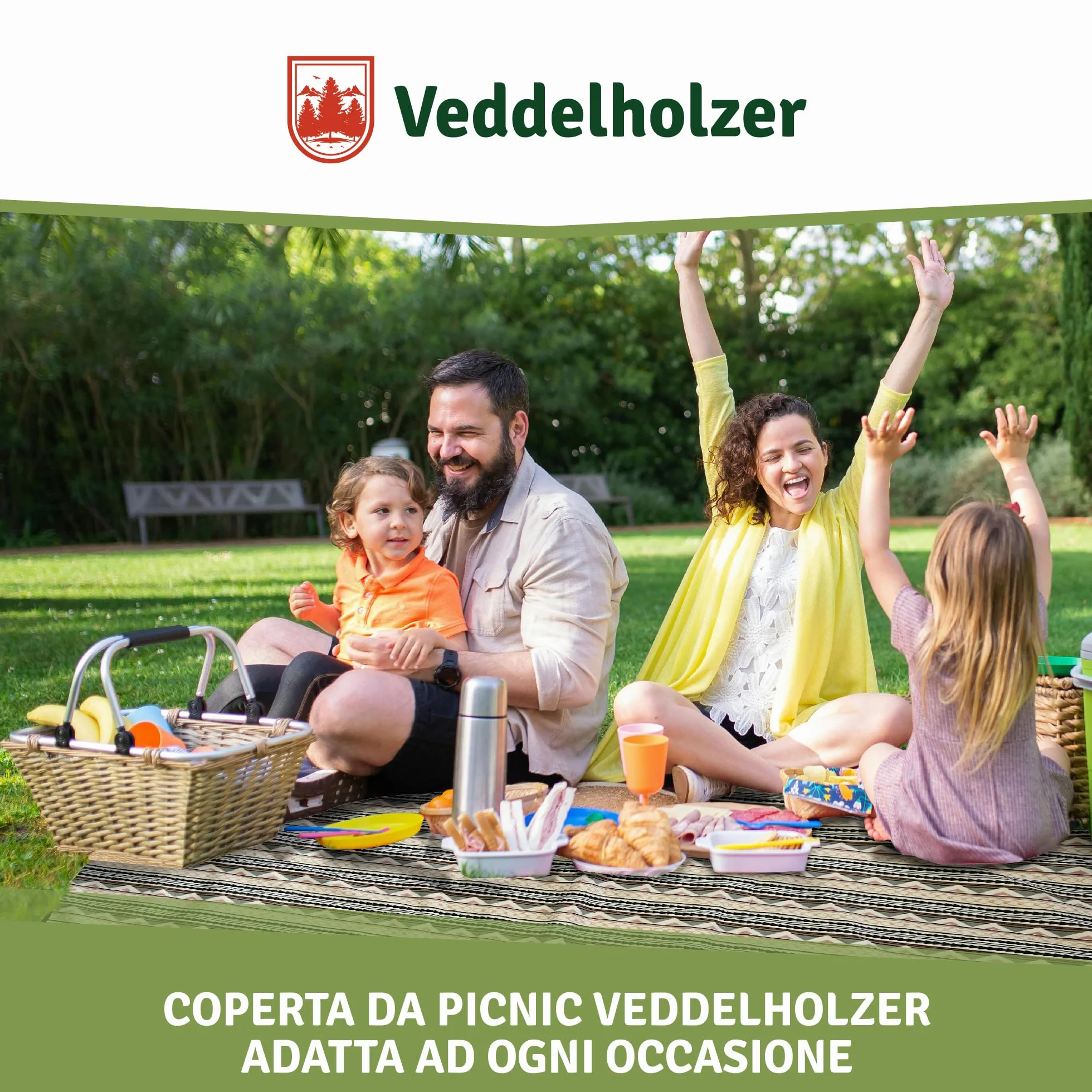 Coperta da picnic Boho impermeabile 200 x 200 cm Veddelholzer XXL isolata e imbottita