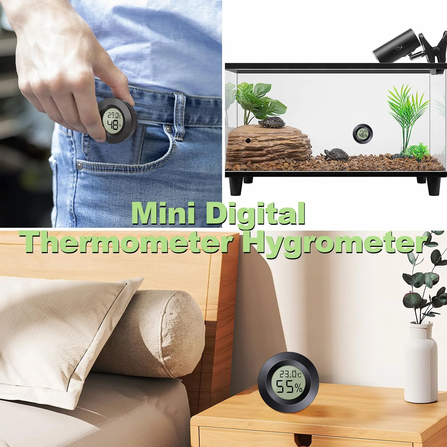 Mini Termometro Igrometro Digitale, ℃/℉ Regolabile, da Interno, Nero, 6 Pezzi, per Casa e Serra