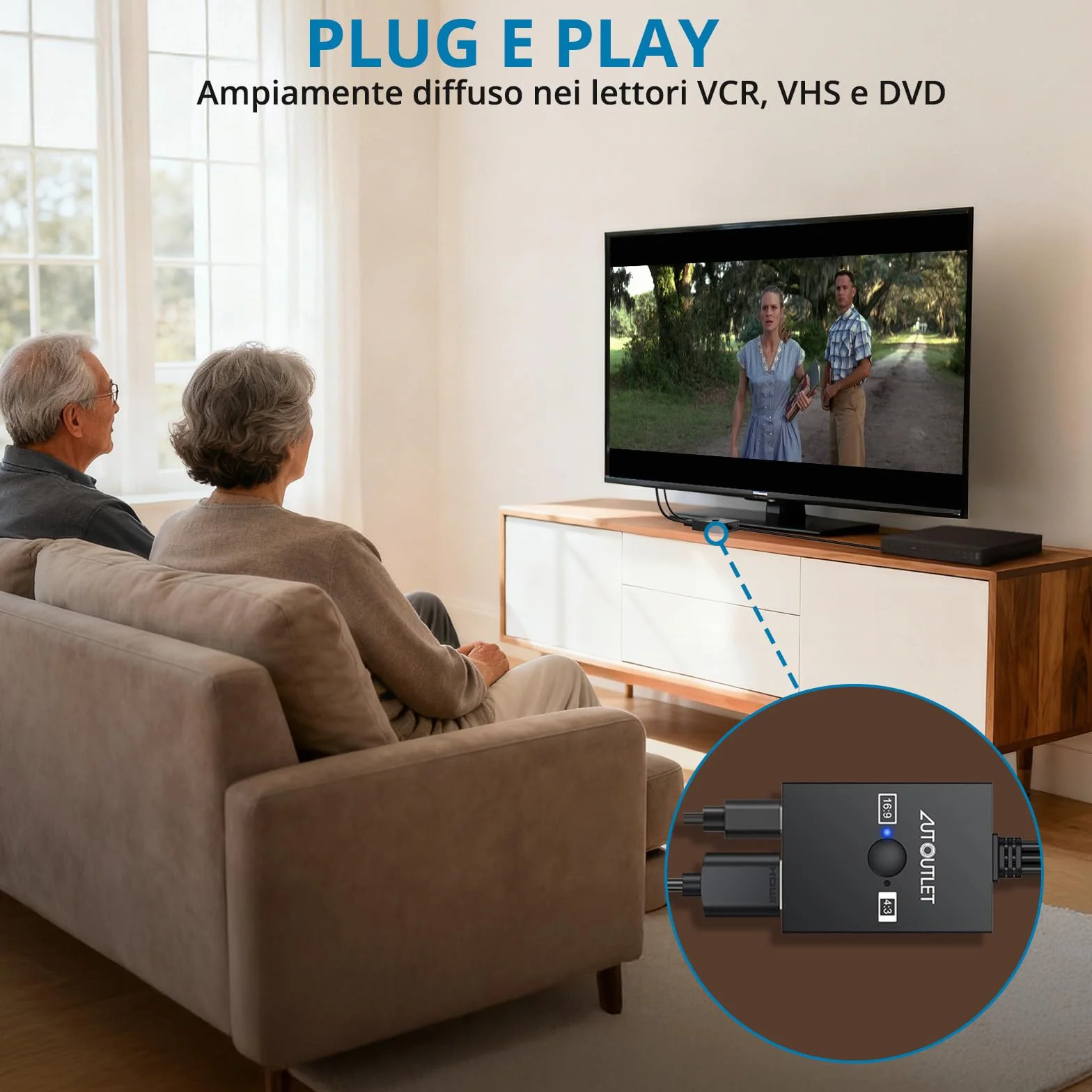 AUTOUTLET Adattatore SCART a HDMI 1080P PAL NTSC Convertitore Video Audio 50cm