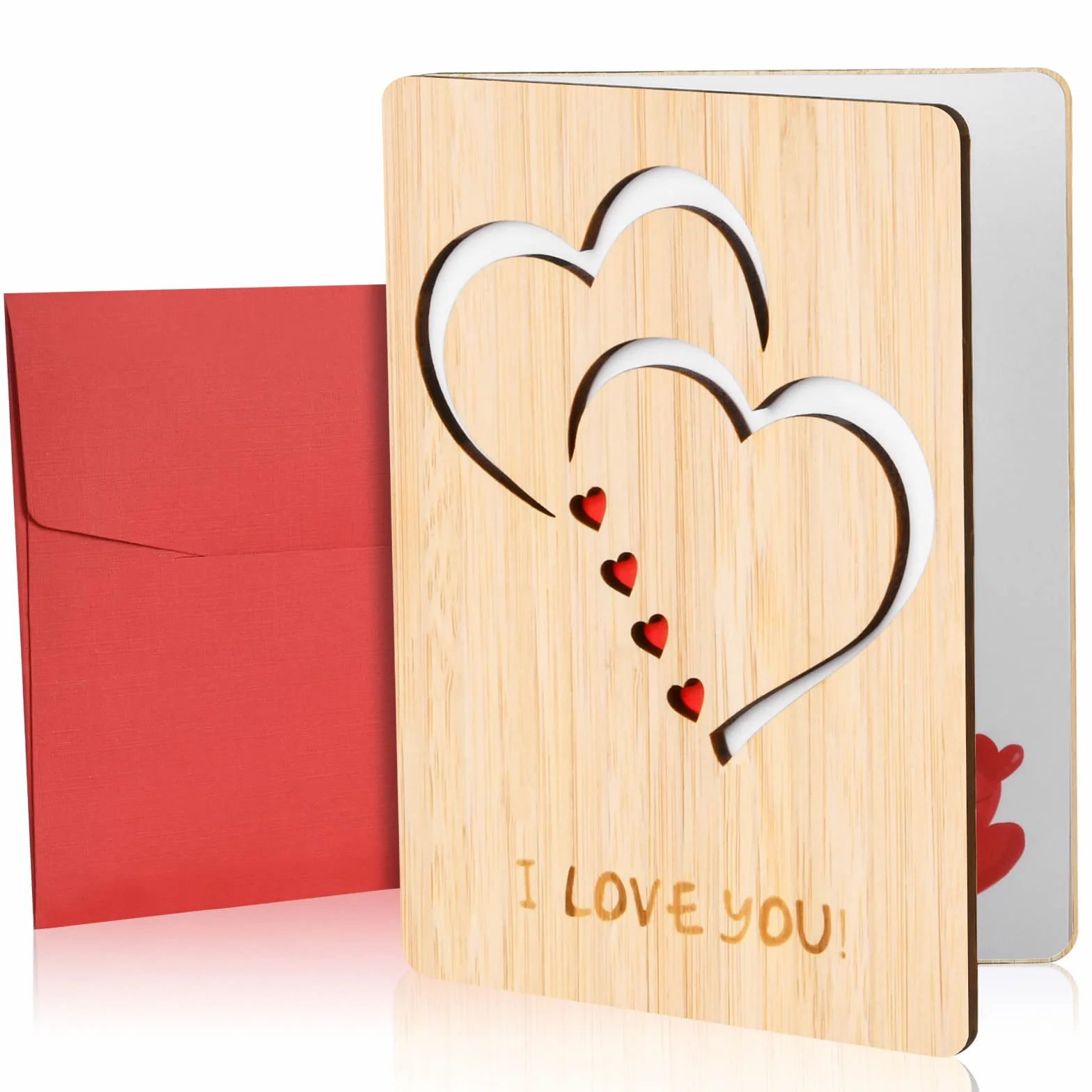 Vicloon Biglietto Auguri in Legno, Biglietti d’Auguri d’Amore, San Valentino Matrimonio Compleanno (Doppio Cuore)
