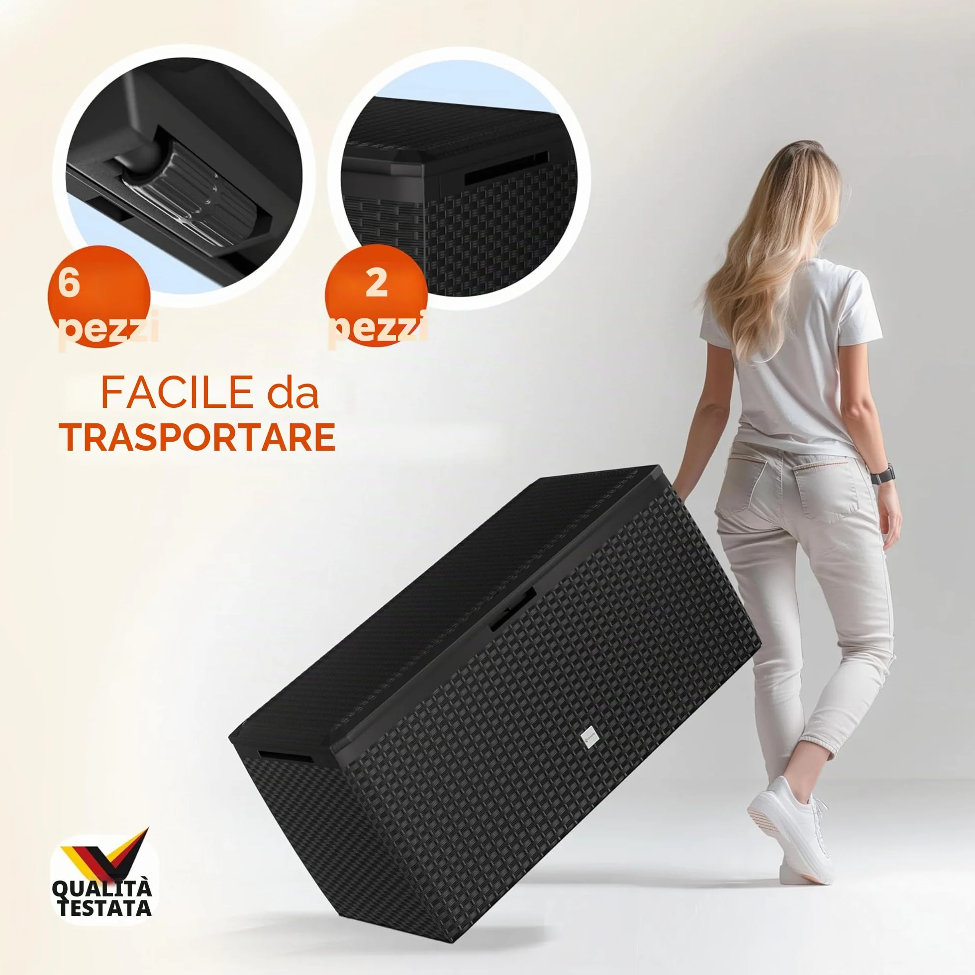 Casaria® Baule da Giardino 117x47x60cm Aspetto Polyrattan 290L Box Multiuso Multibox Cuscini 6 Ruote Coperchio Esterno