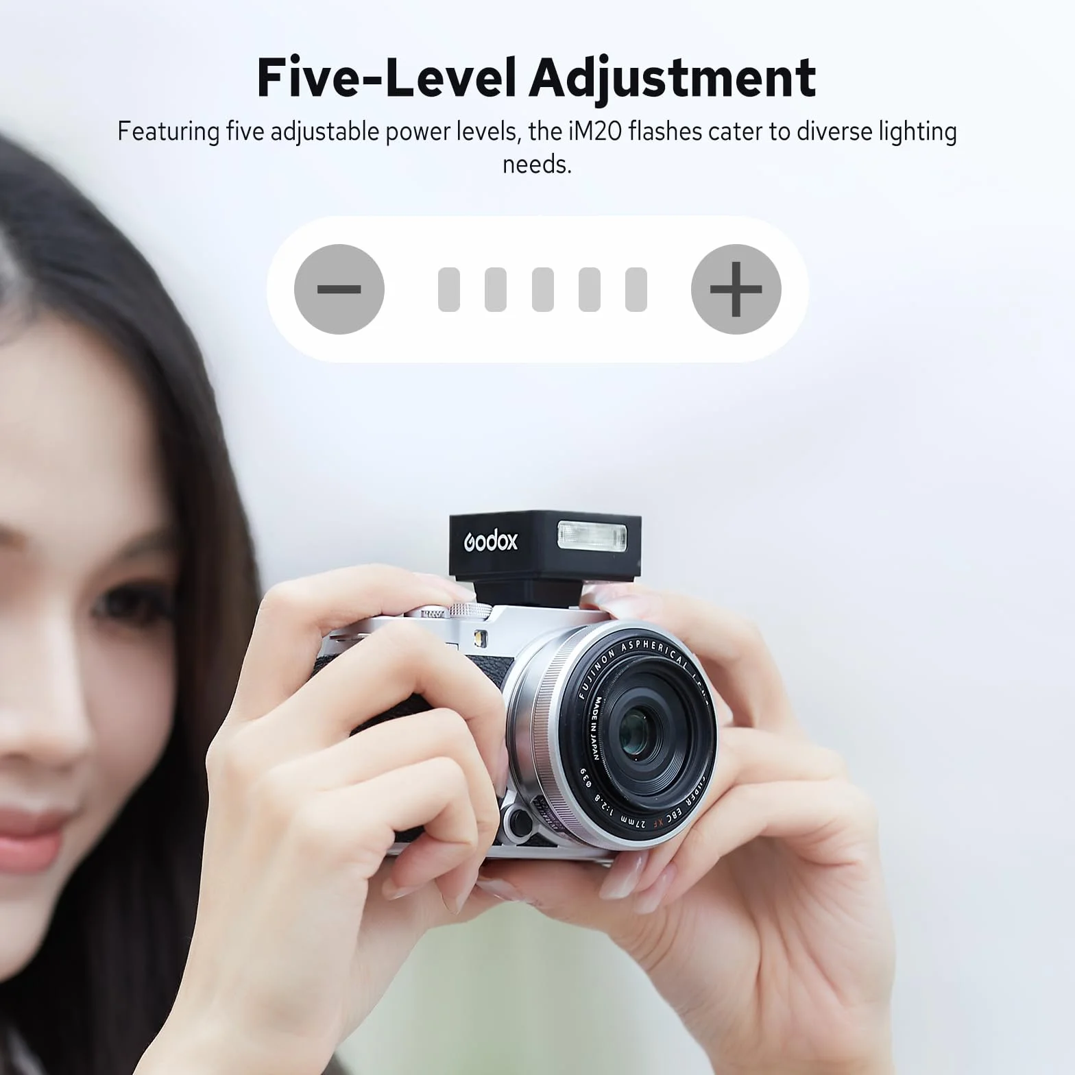 GODOX iM20 Flash fotocamera, 5 livelli potenza, 440 flash piena, batteria litio integrata Canon Fuji Panasonic Olympus Sony