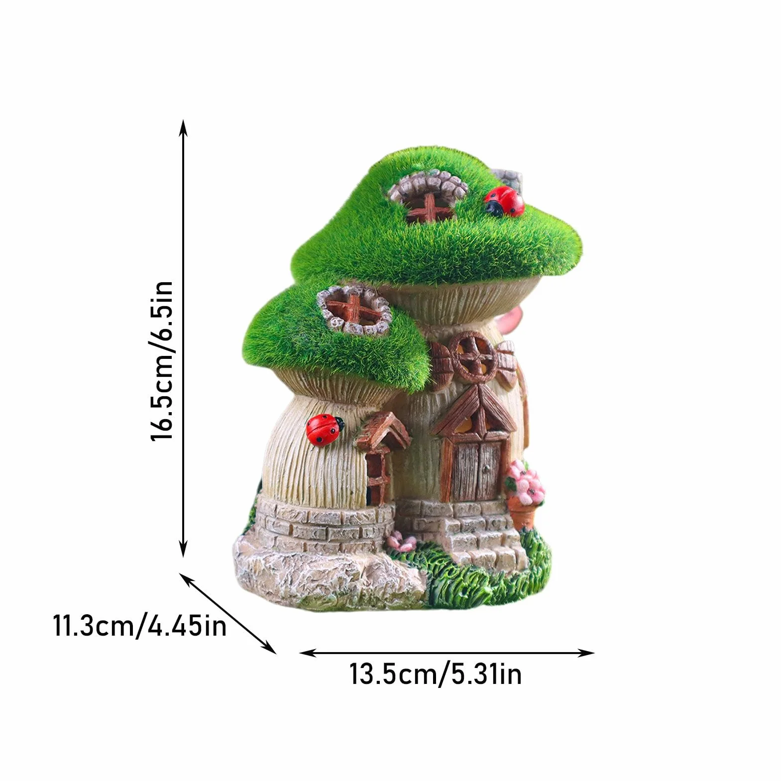 Casa delle fate a energia solare, casetta incantata in resina, statua da giardino, 13,5 x 11,3 x 16,5 cm, decorazione da giardino fantasia, luce a LED, decorazione per esterni resistente alle