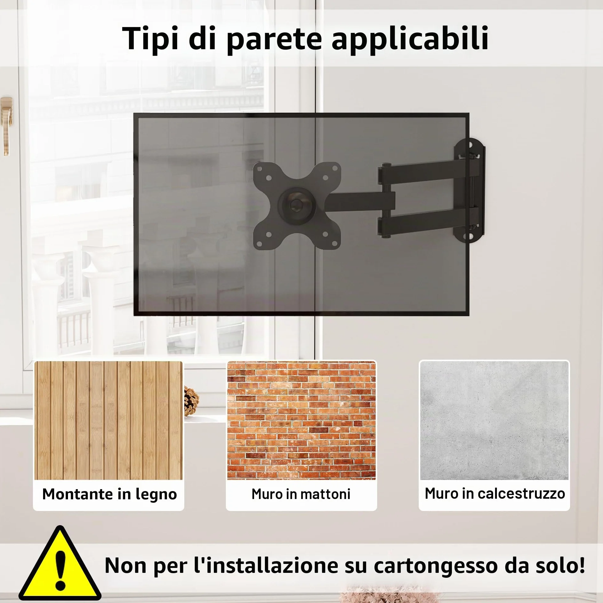 BONTEC Supporto da Parete TV/PC 13-30 pollici, Staffa TV Universale con Braccio Girevole, Portata 15 kg, VESA 75/100mm