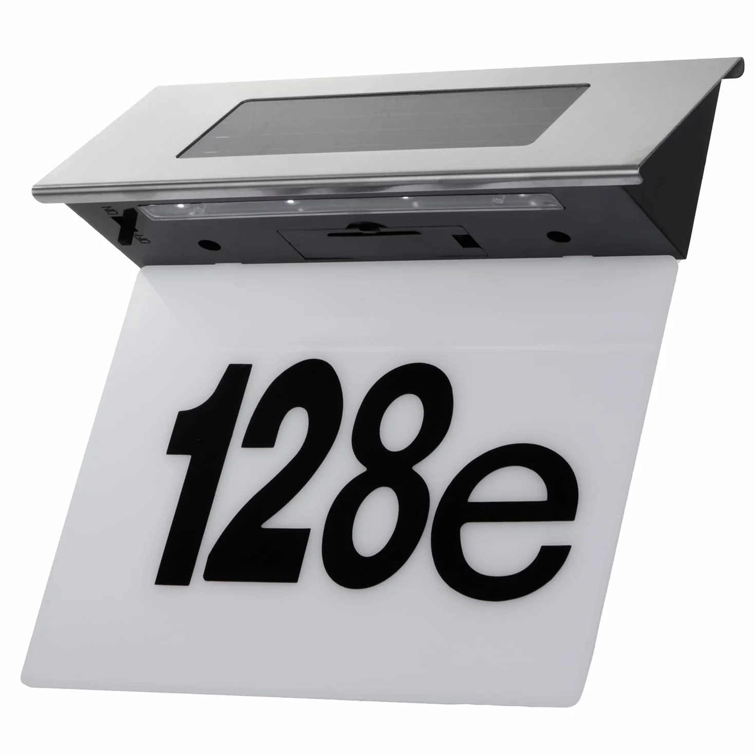 Maclean MCE423 luce solare per numero civico in plexiglass: numero civico 17x13cm con illuminazione a LED sensore crepuscolare IP44 60lm 1,5W bianco freddo 6000K applique da parete per esterno