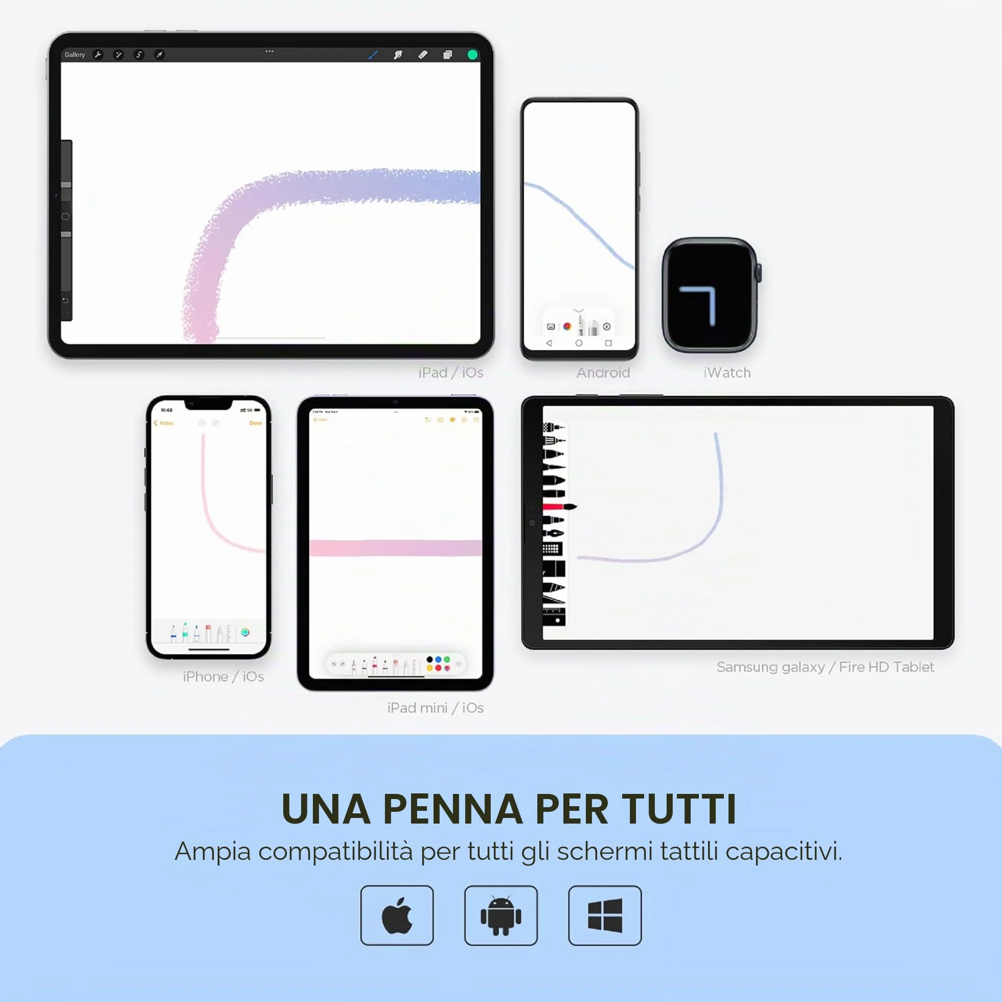 Penna Touch Stylus Universale per Apple iPad Pro, iPhone, Samsung Galaxy, Smartphone e Tablet Touchscreen