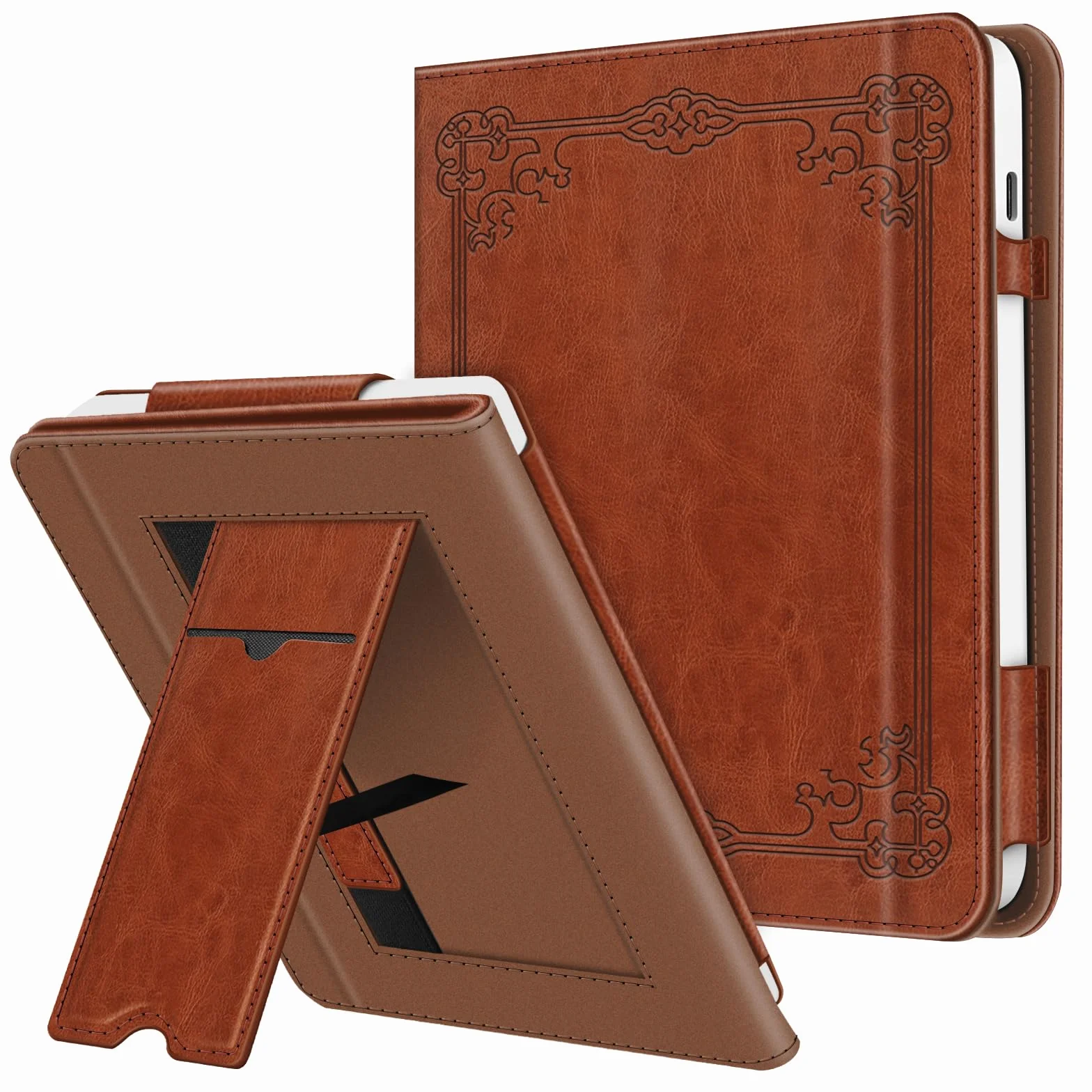 FINTIE Stand Cover per Kobo Libra Colour 2024, Kobo Libra 2 2021 eReader, Custodia Protettiva con Card Slot e Hand Strap, Marrone