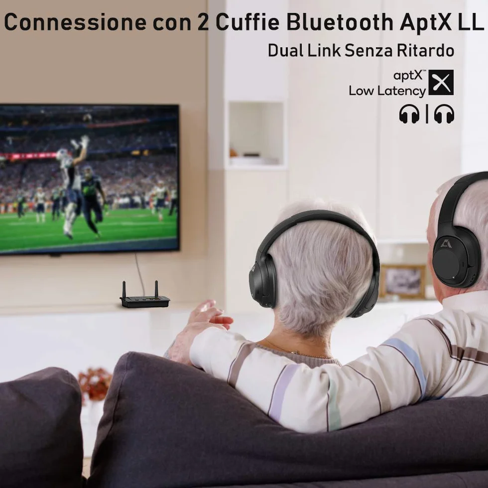 1Mii Trasmettitore Ricevitore Bluetooth 5.3 per TV, Adattatore Audio HiFi ESS DAC aptX HD Bassa Latenza RCA AUX Ottico