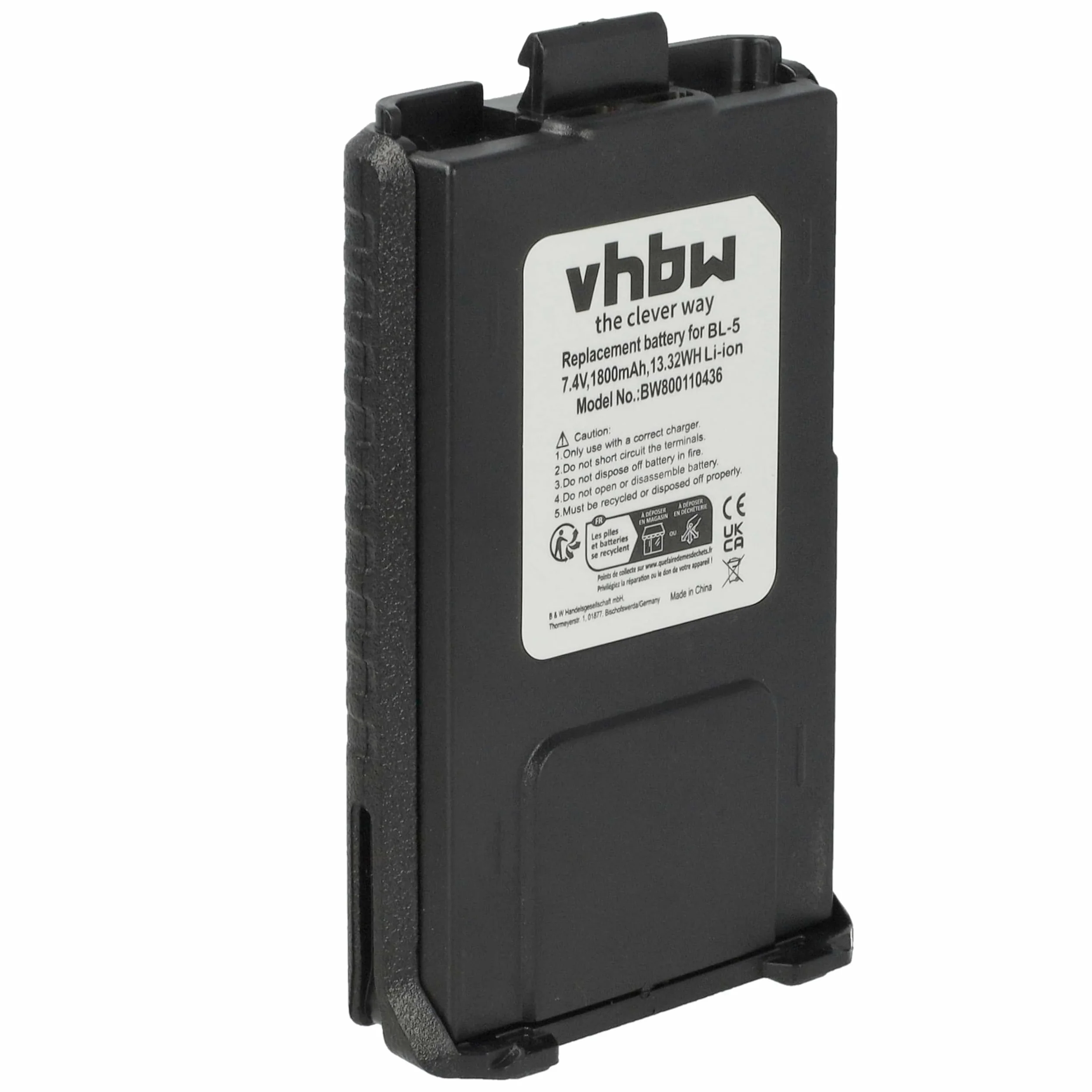 vhbw batteria compatibile Baofeng UV-5R UV-5RE UV-5RA 1800mAh 7,4V Li-Ion sostituisce BL-5