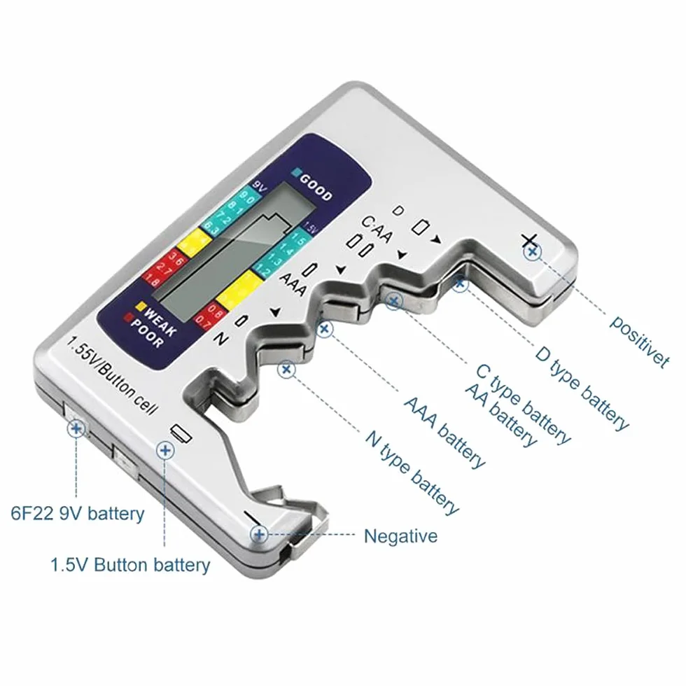 Tester Batterie Digitale con Display LCD per Batterie Universale AA AAA C D 9V 1.5V