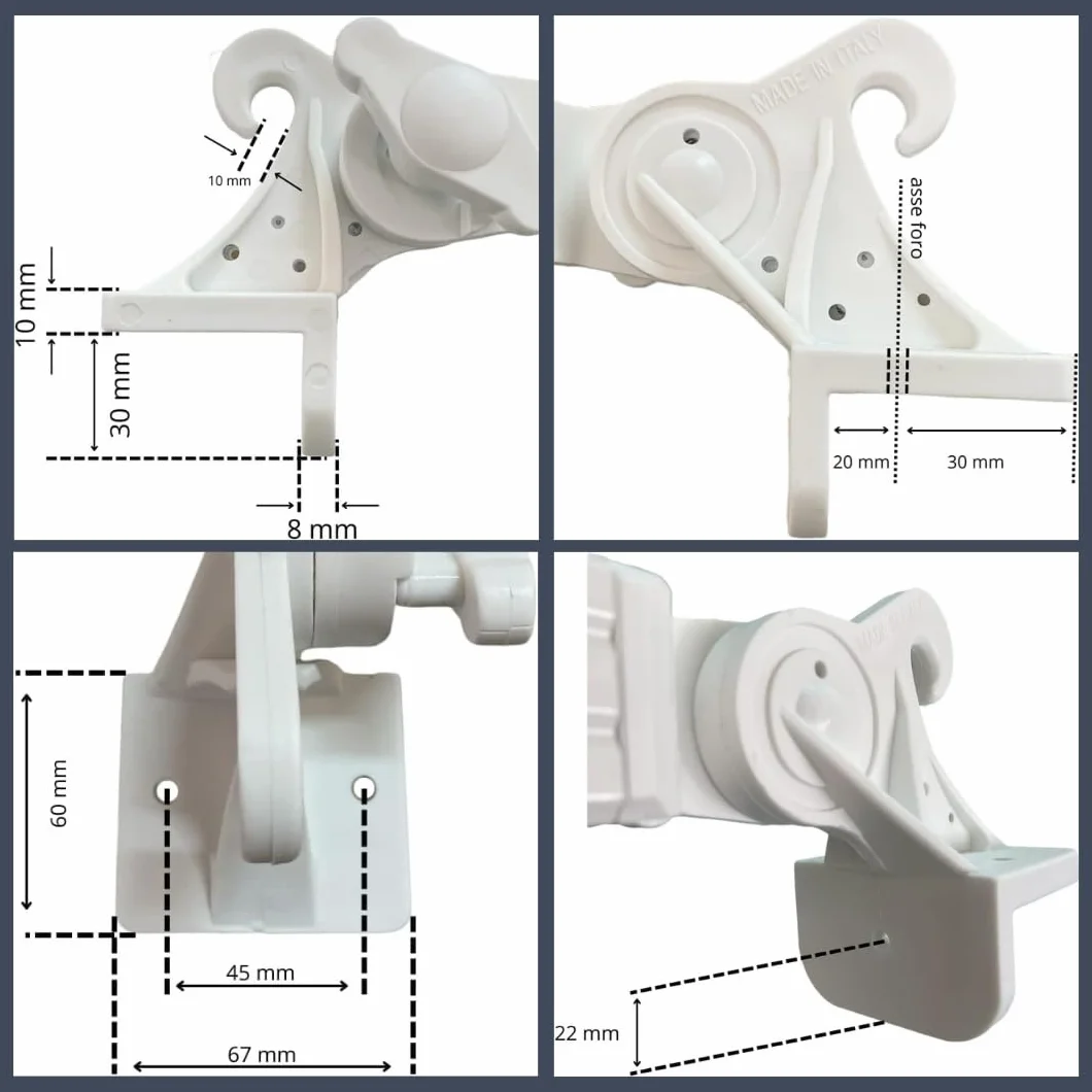 Braccetti per Tende da Sole Esterne in PVC Bianco 50 cm Regolabili 180° 1 Coppia