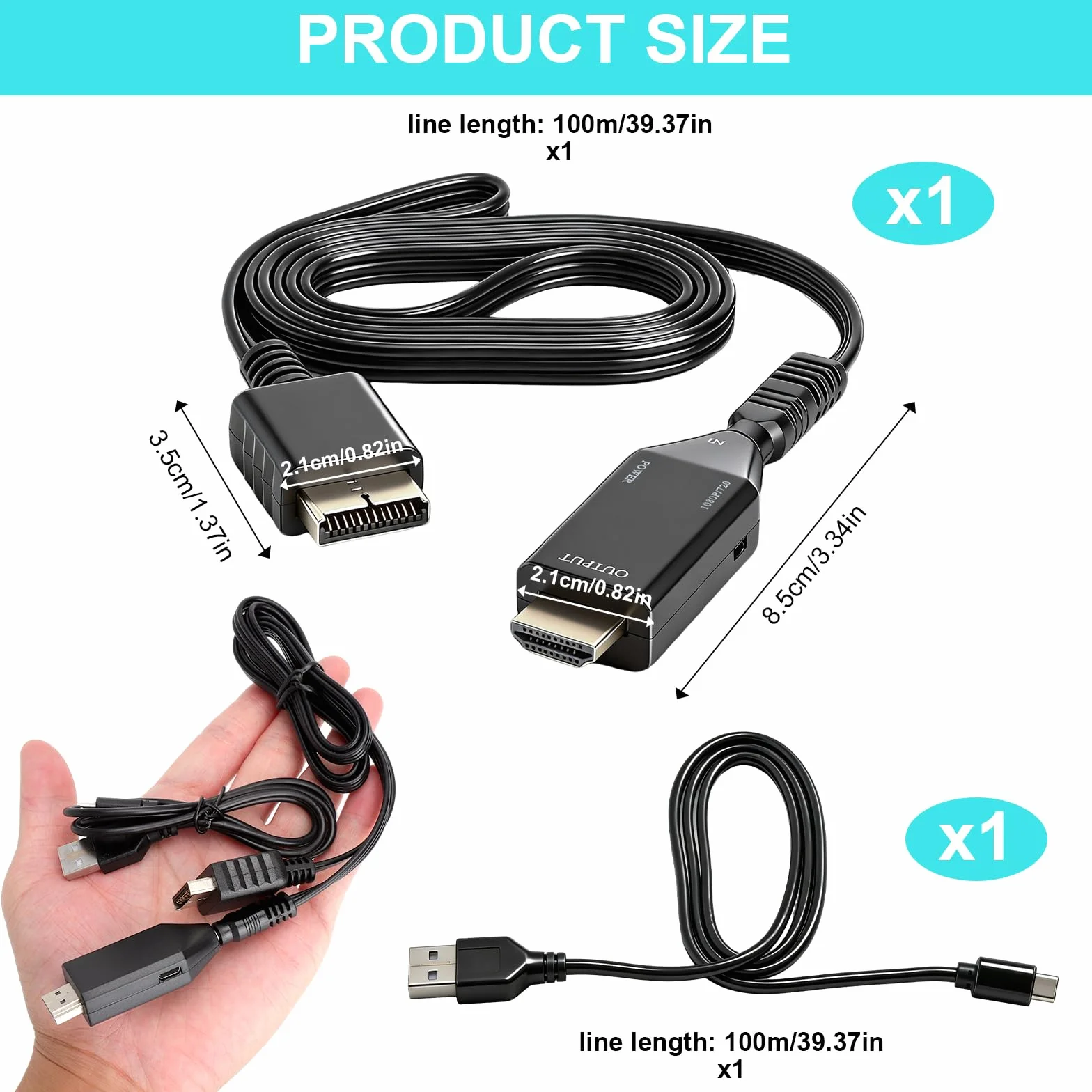 HENGBIRD Adattatore PS1 PS2 a HDMI 720P 1080P con Cavo AV 1m, Convertitore RCA HDMI con Alimentazione Micro USB Plug and Play per TV