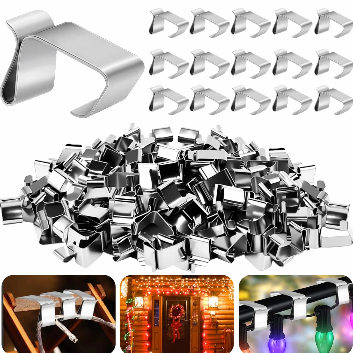 Ganci per Grondaie Luci di Natale in Acciaio Inossidabile 120 Pezzi, Clip per Luci Esterne