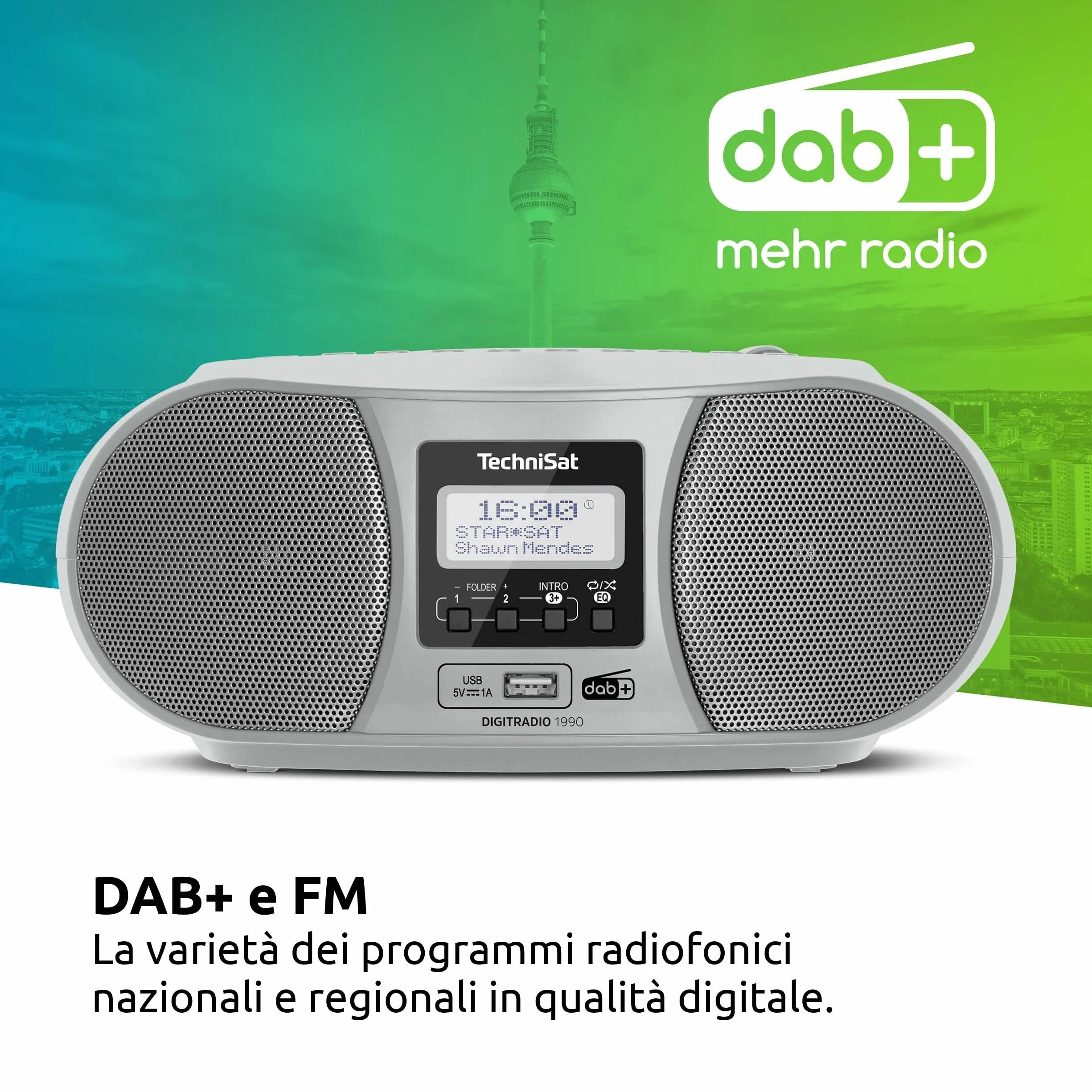 TechniSat DIGITRADIO 1990 Radio DAB+/FM Lettore CD Stereo Bluetooth Argento