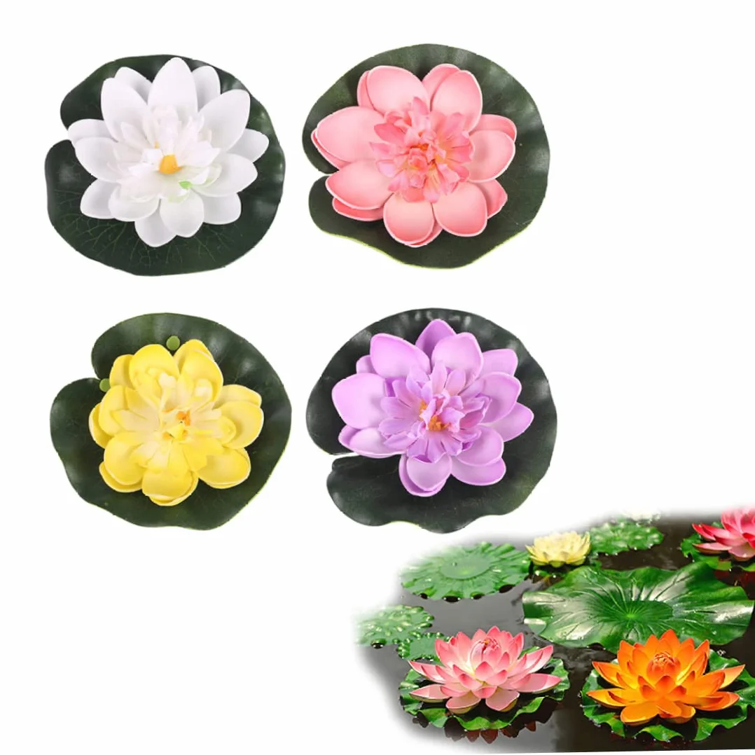 Ninfee Artificiali Fiori di Loto Finti Fiori di Schiuma Decorativi Galleggianti per Stagno, Piscina, Acquario, 4PCS/Set, Diametro 10cm, Giallo/Rosa/Bianco/Purple