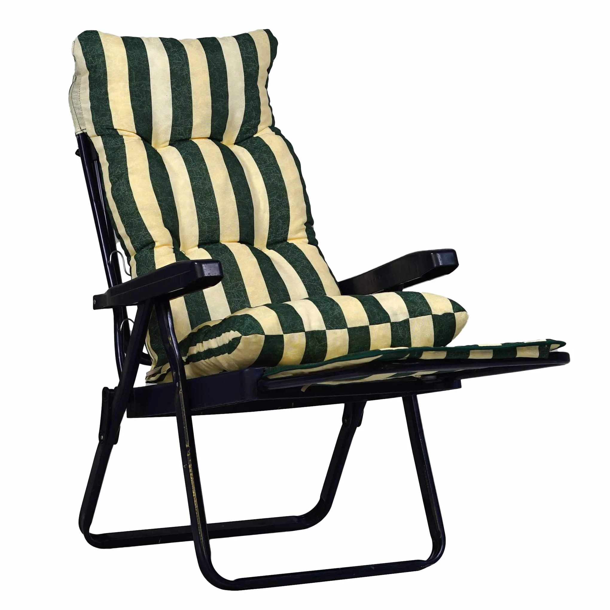 TECNOWEB Ricambio Cuscino Rettangolare Super Imbottito per Sdraio con Carrello - Telaio Non Incluso Colore: Rigato Ecru Verde