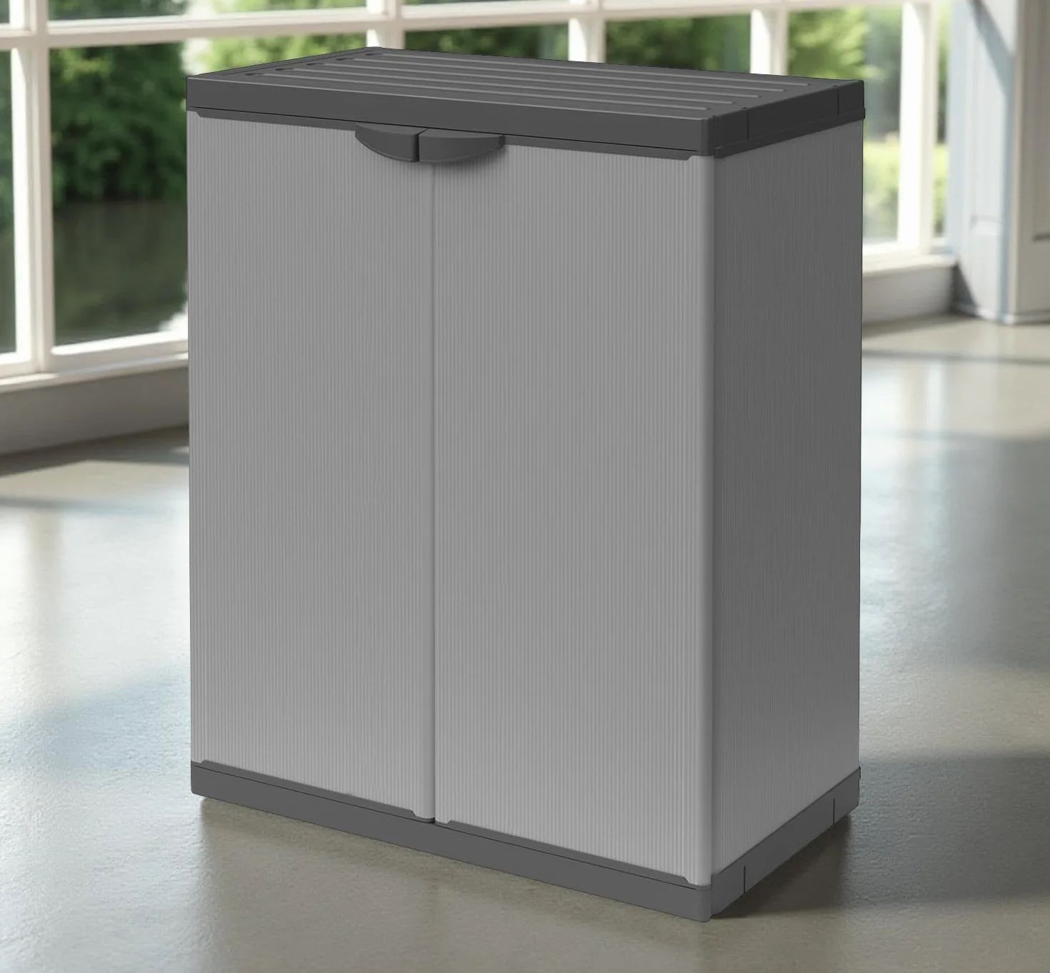 BuyStar Armadio Basso 2 Ante da Esterno 68x40x85h cm Ripiano Interno Maniglie Sistema a Incastro Senza Viti Idrorepellente