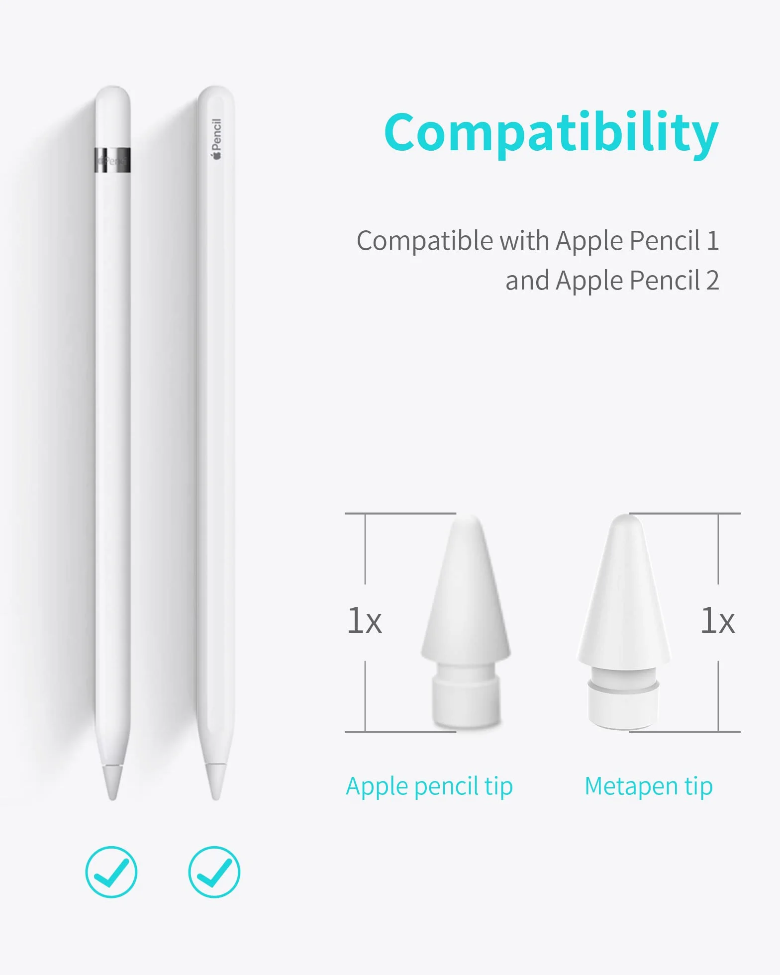 Metapen Punte per iPad Compatibili con Apple Pencil 1ª/2ª Gen e Logitech Stylus, Durevoli e Sensibili (4 Pezzi, Bianco)