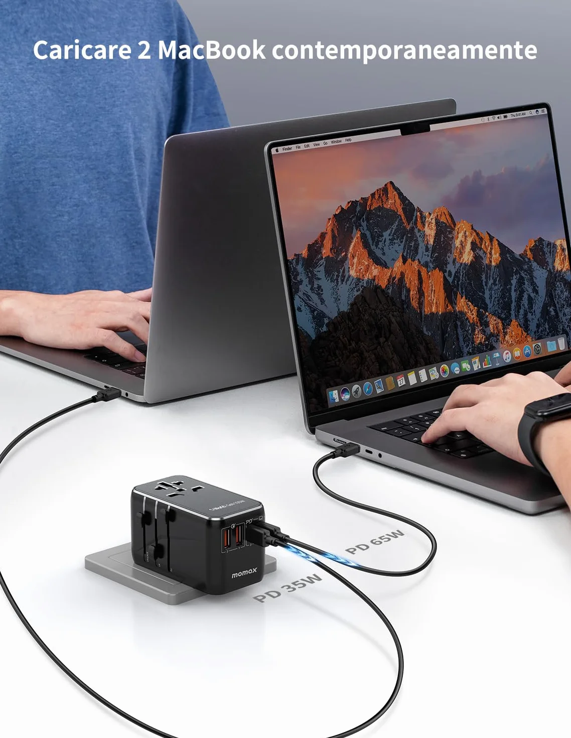 MOMAX Adattatore Universale da Viaggio 100 W 5-in-1 USB-C USB-A AC Presa Universale 224+ Paesi