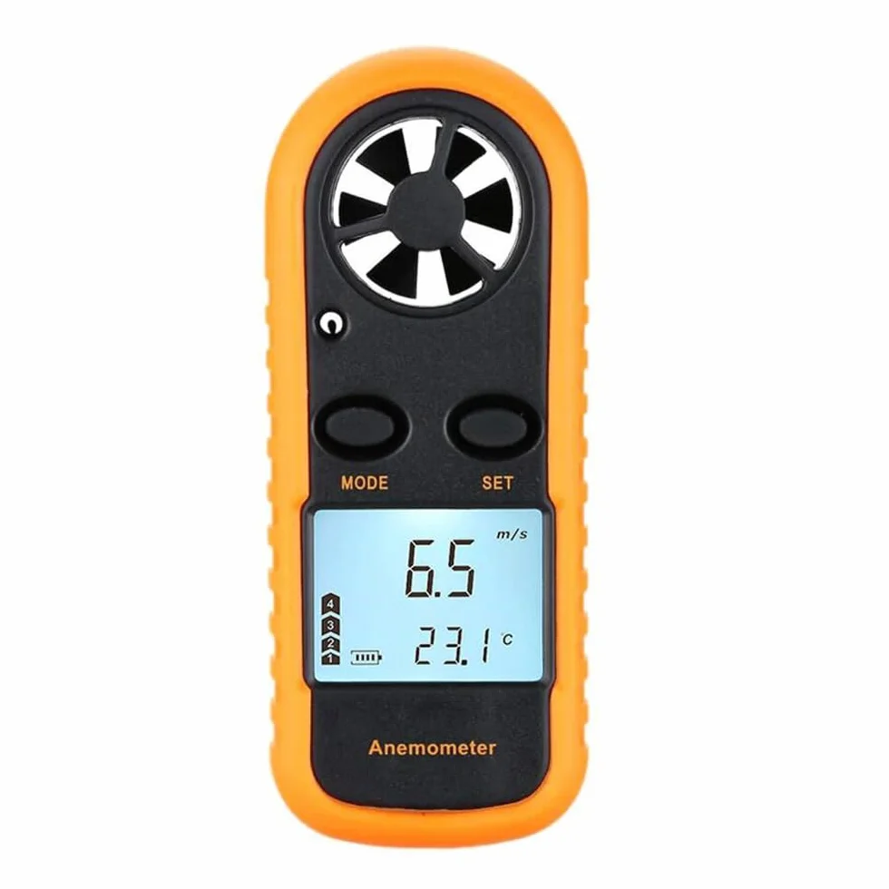 Anemometro Portatile Digitale Esterno per Velocità Vento con Termometro Retroilluminato per Windsurf, Vela, Pesca, Riprese