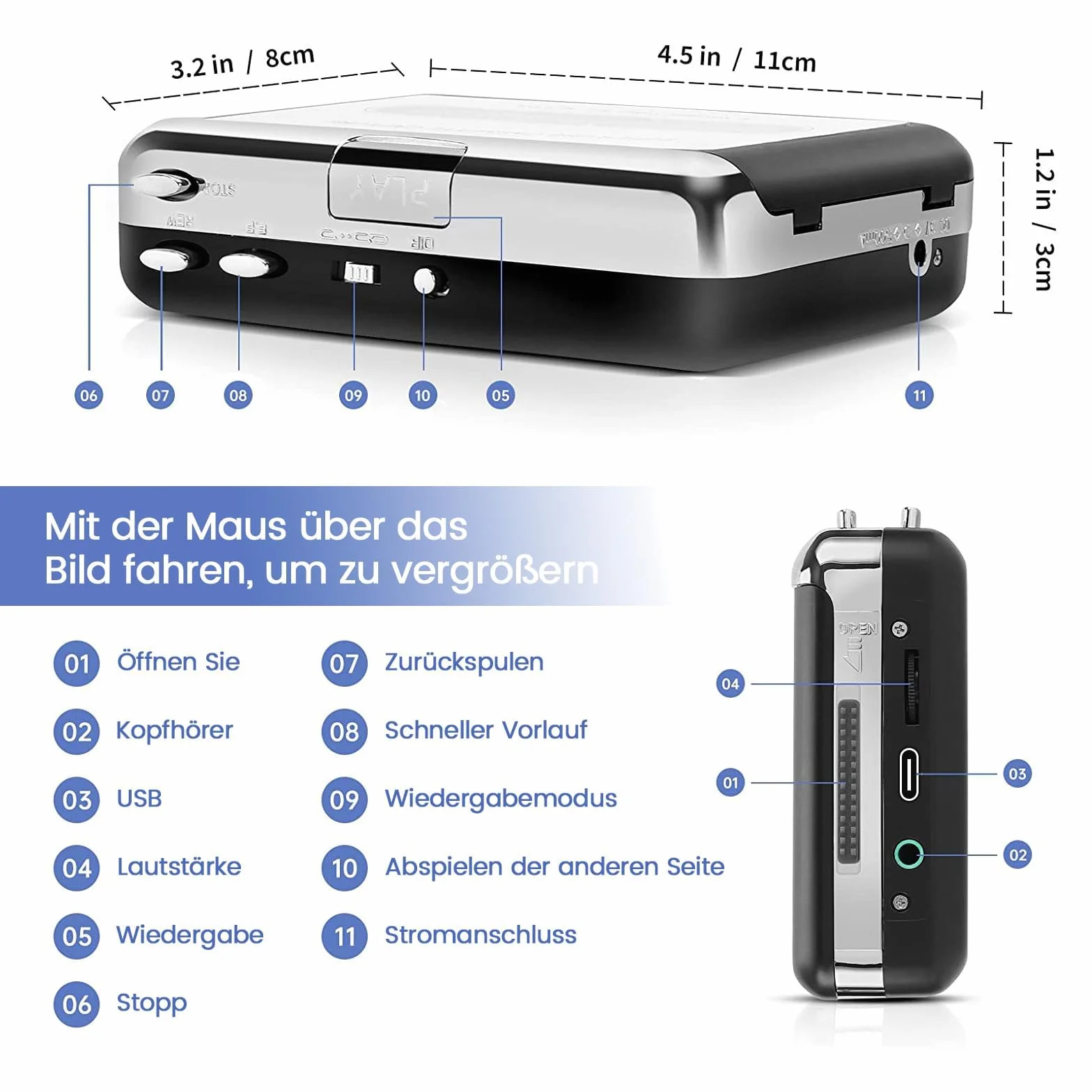 Reshow Przenośny Odtwarzacz Kaset Magnetofonowych, Nagrywanie Audio MP3 przez USB, Konwersja Kasety na MP3