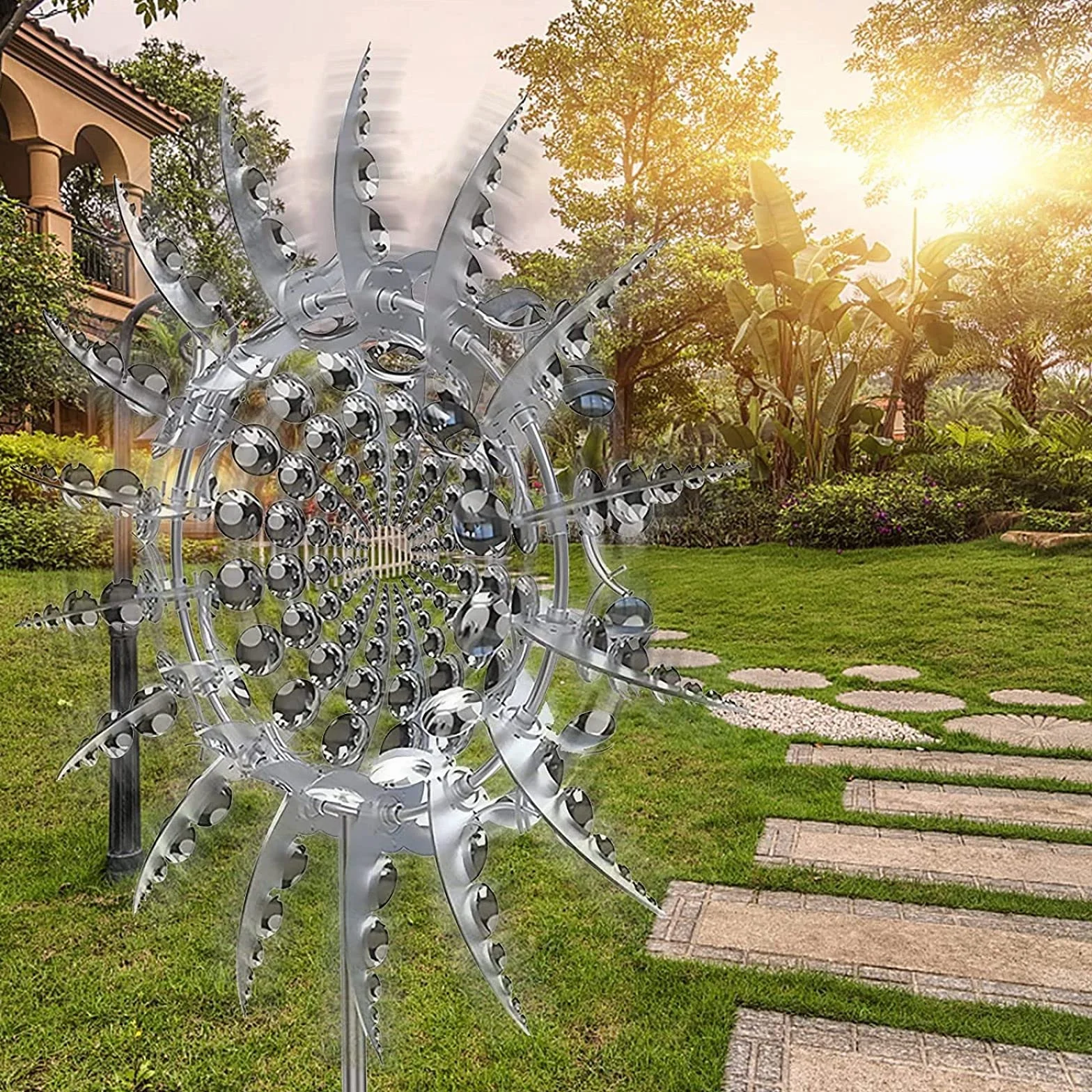 Unique And Magical Metal Windmill - Sculptures Move with The Wind, 3D Wind Powered Kinetic Sculpture, Dynamic Wind Spinner Bidirectional, Kinetic Metal Wind Spinners with Metal Garden Stake