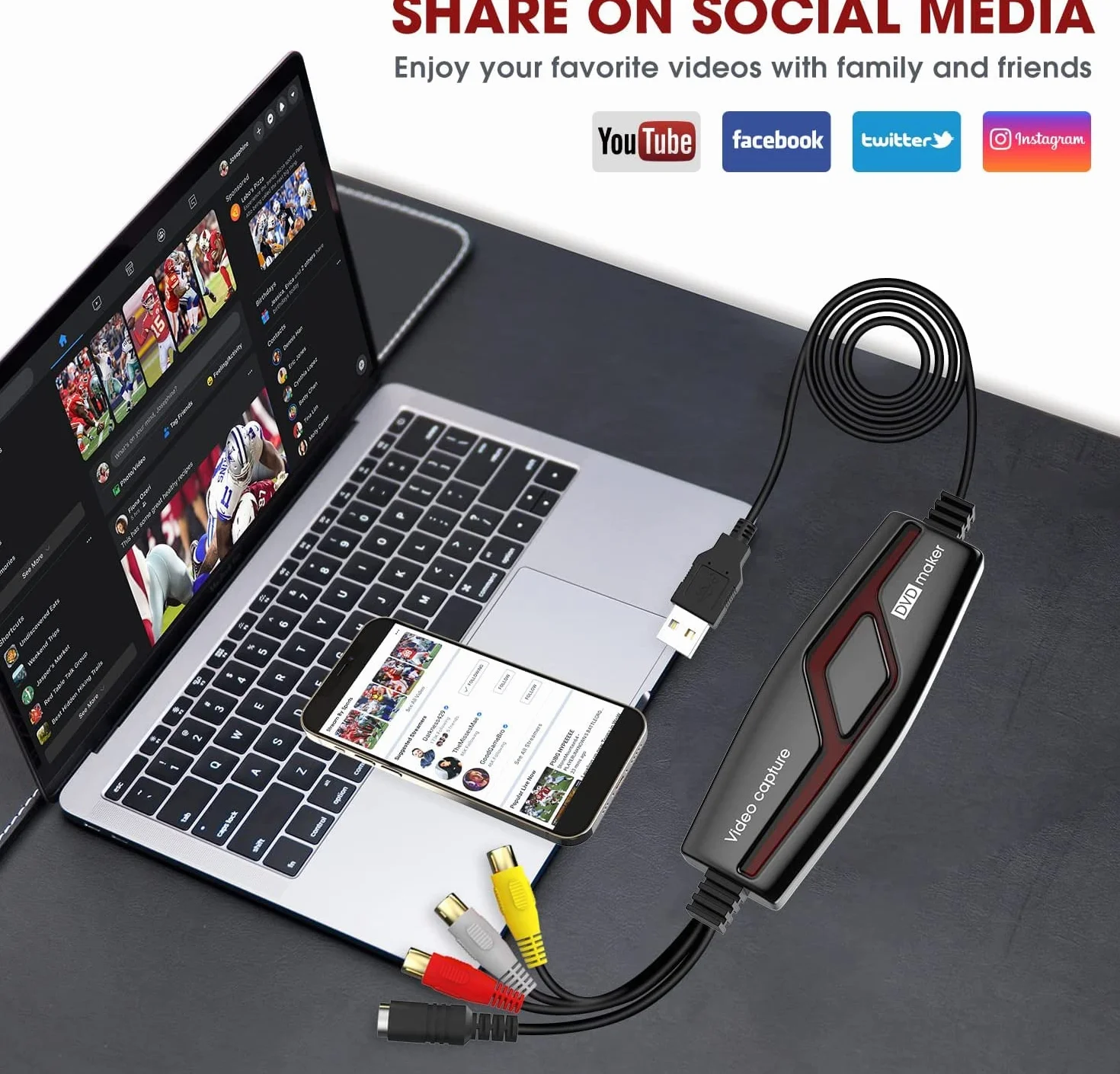 DIGITNOW! Scheda di Acquisizione Video USB, Convertitore Analogico Hi8 VHS DVD per Windows 10/Mac