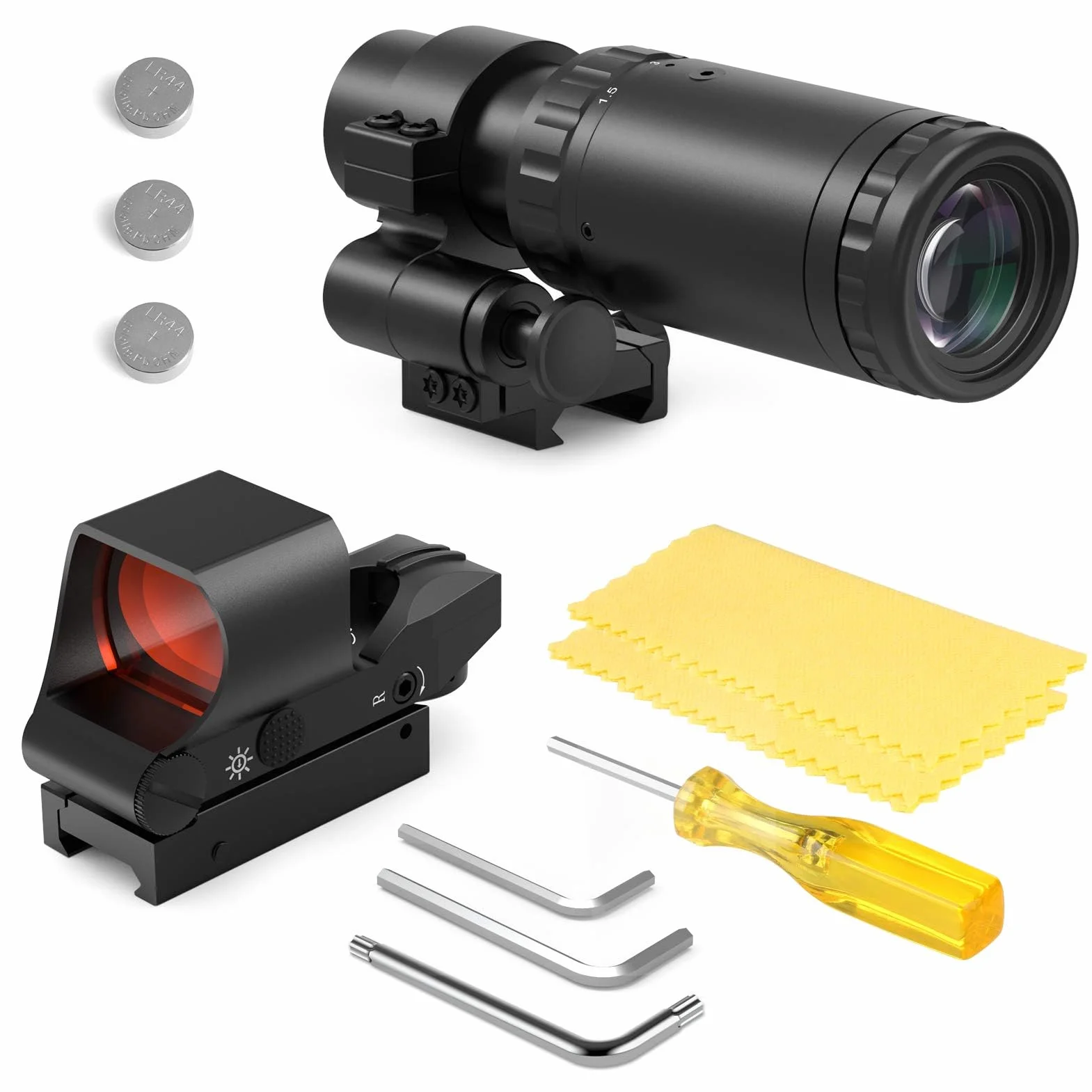 Feyachi M37 1.5X-5X Lente d'ingrandimento a punto rosso con mirino reflex RS-30 e reticolo multiplo