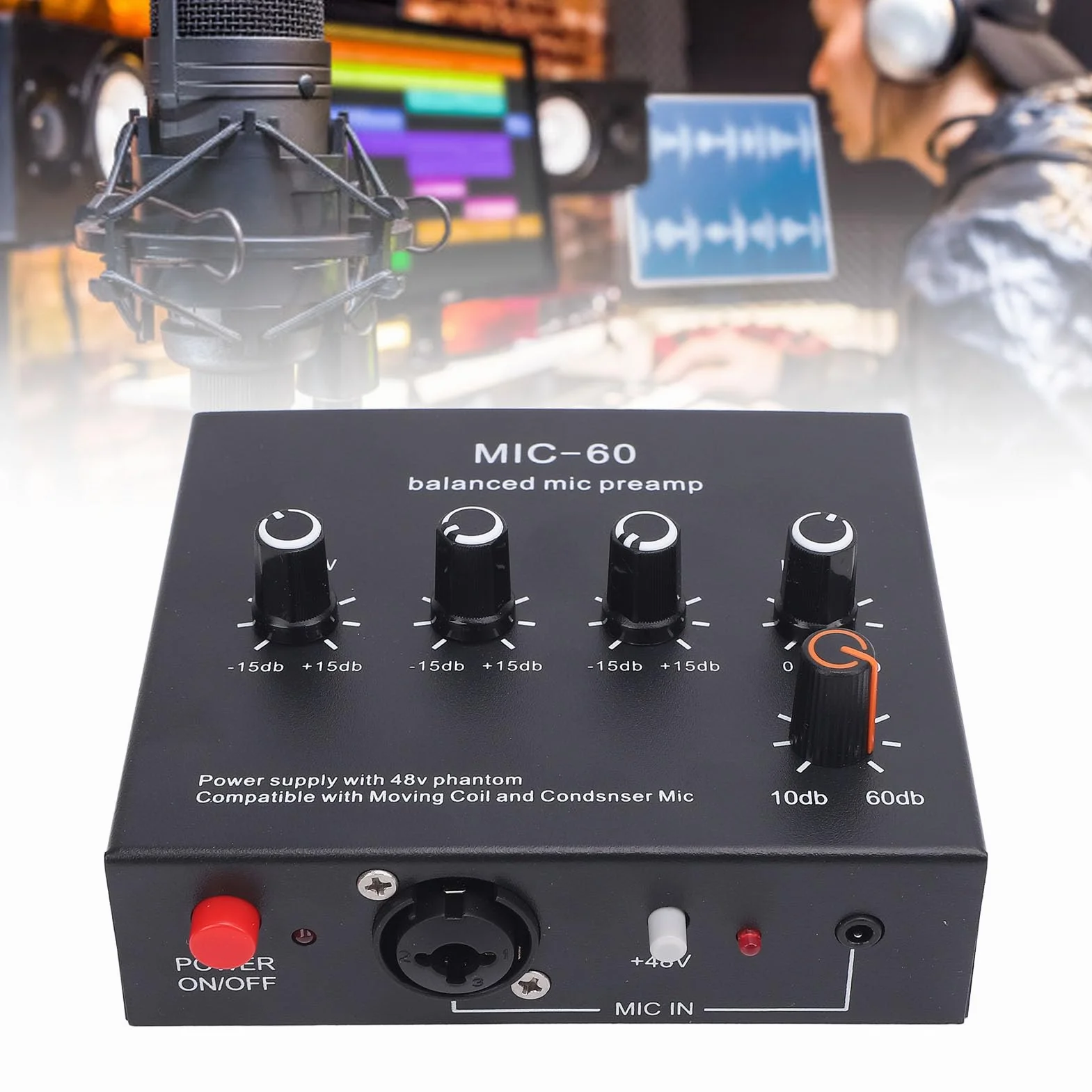 Preamplificatore Microfono XLR Ad Alto Guadagno, Mic Booster Dinamico e Condensatore per Registrazione Studio Streaming