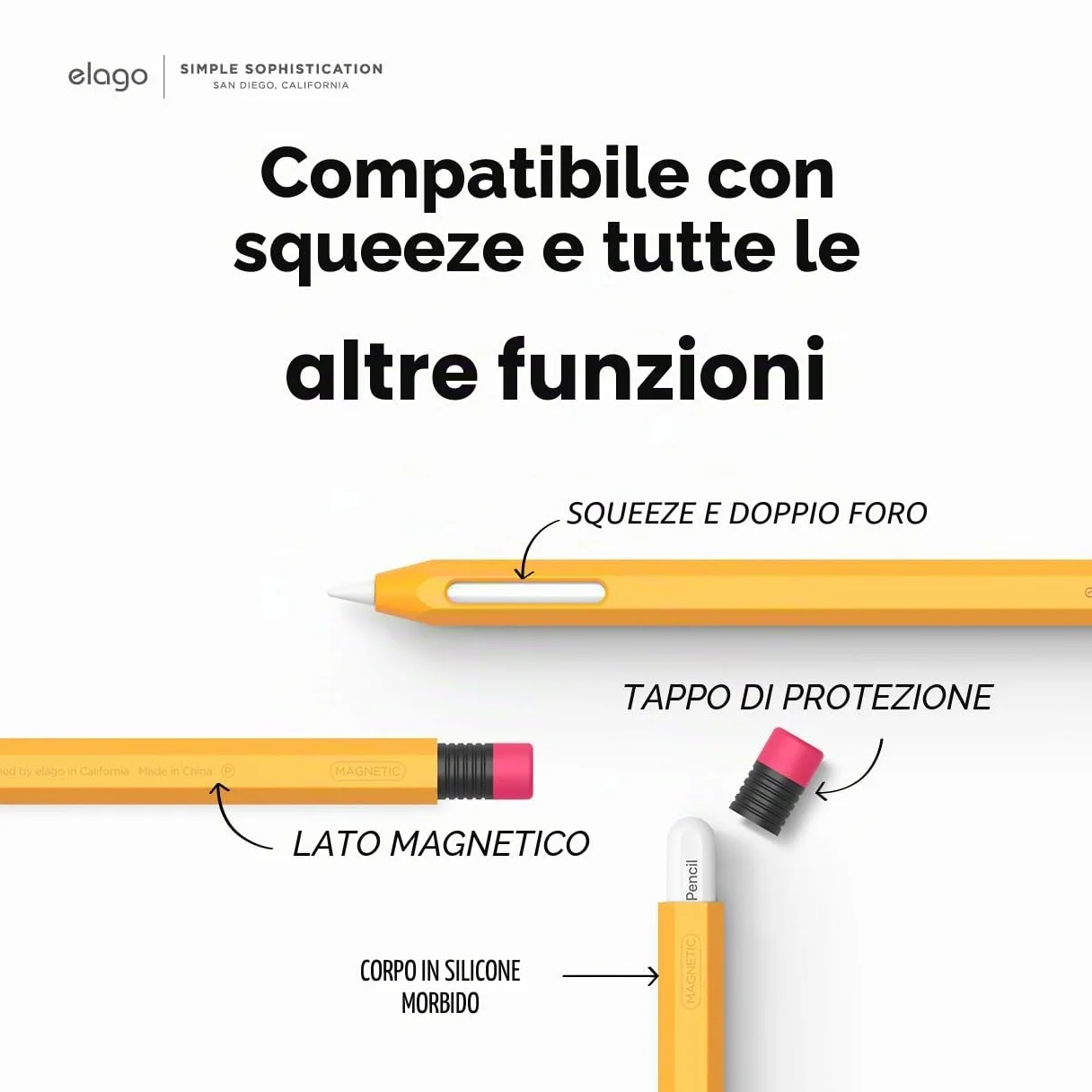 elago Custodia Classica in Silicone Compatibile con Apple Pencil Pro e 2ª generazione - Ricarica Magnetica e Doppia Pressione
