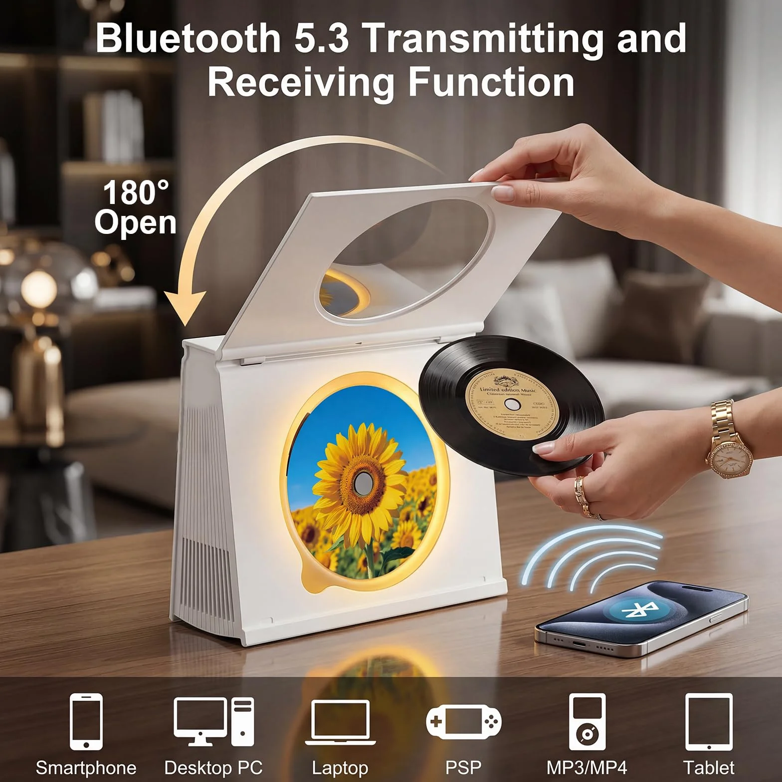 Gueray Lettore CD Portatile Bluetooth 5.3 Altoparlante HiFi Batteria Ricaricabile 4000mAh Design Libreria
