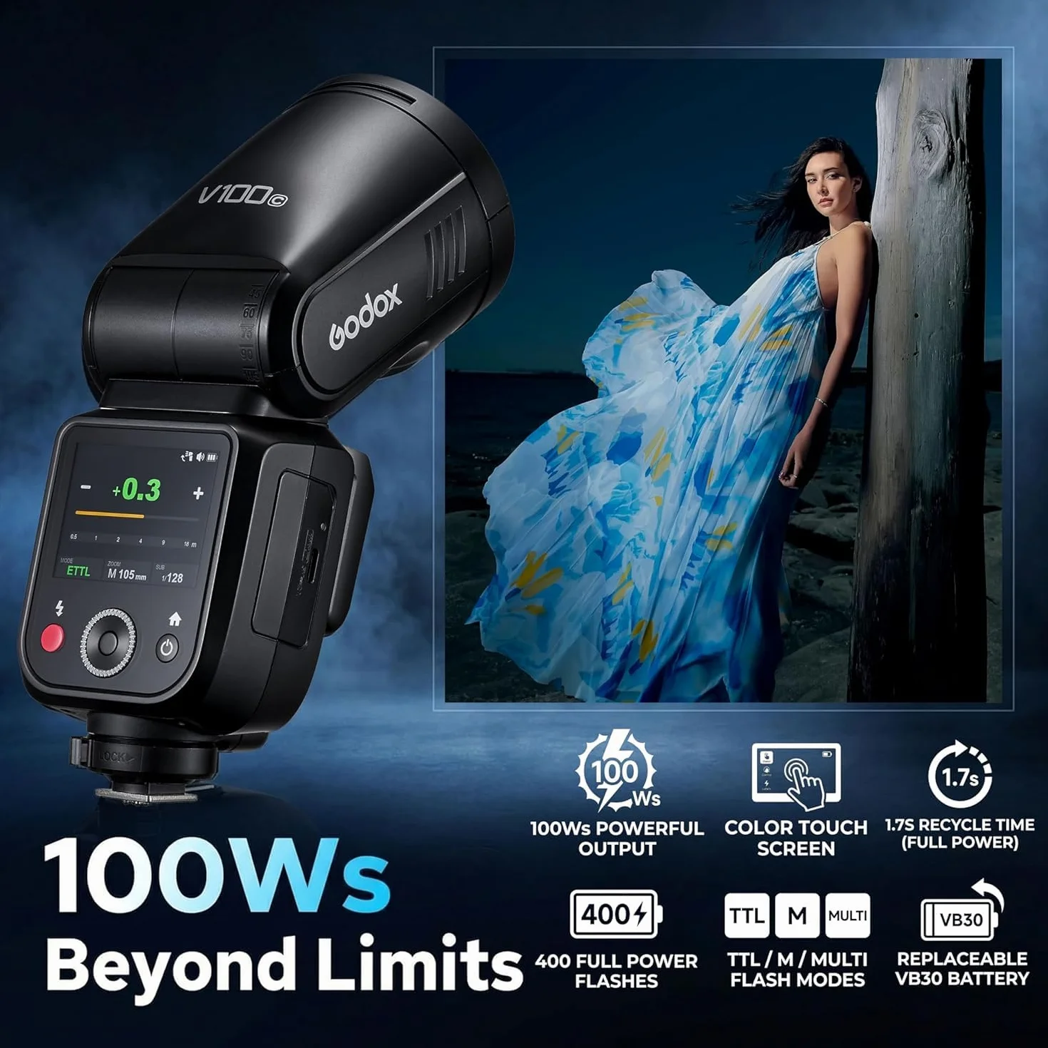 GODOX V100 S Sony TTL 100W touchscreen HSS 1/8000s flash