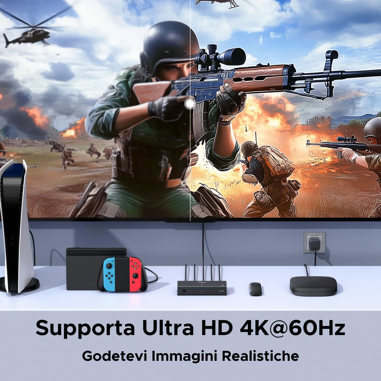 UGREEN Switch HDMI 4K 60Hz 3 In 1 Out Switcher 1080P UHD Dolby Atmos con Telecomando per PS5 PS4 Xbox PC TV