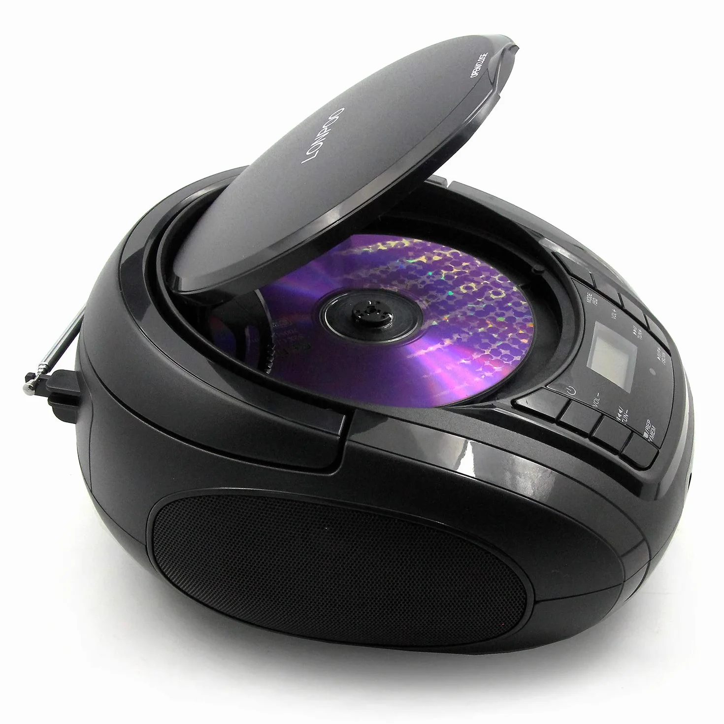 Lettore CD Portatile LONPOO Boombox Stereo Bluetooth con Altoparlanti Integrati, Ingresso USB, AUX, Uscita Cuffie (Black)