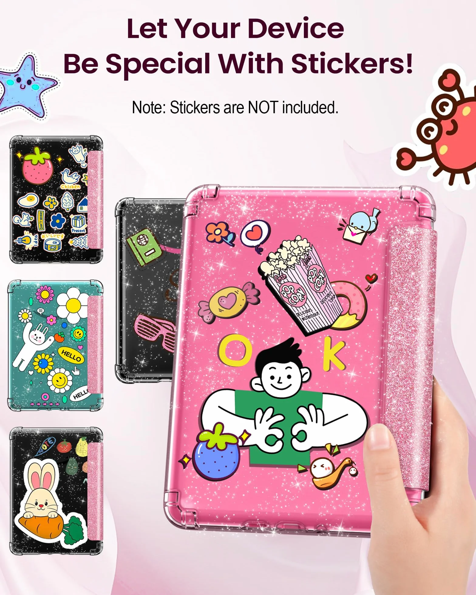 MoKo Custodia per Kindle Paperwhite 12a Gen 2025/2026 & Kindle Colorsoft 2024/2025, Copertura Posteriore TPU Trasparente Morbido Flessibile Scintillante, Glitter Rosa