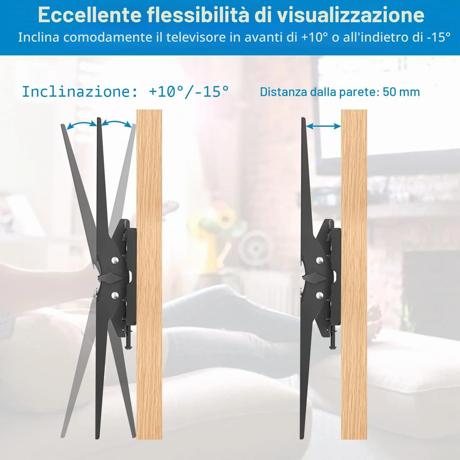 PERLESMITH Supporto TV Parete Inclinabile 26-65 Pollici 60 kg VESA 400x400 mm