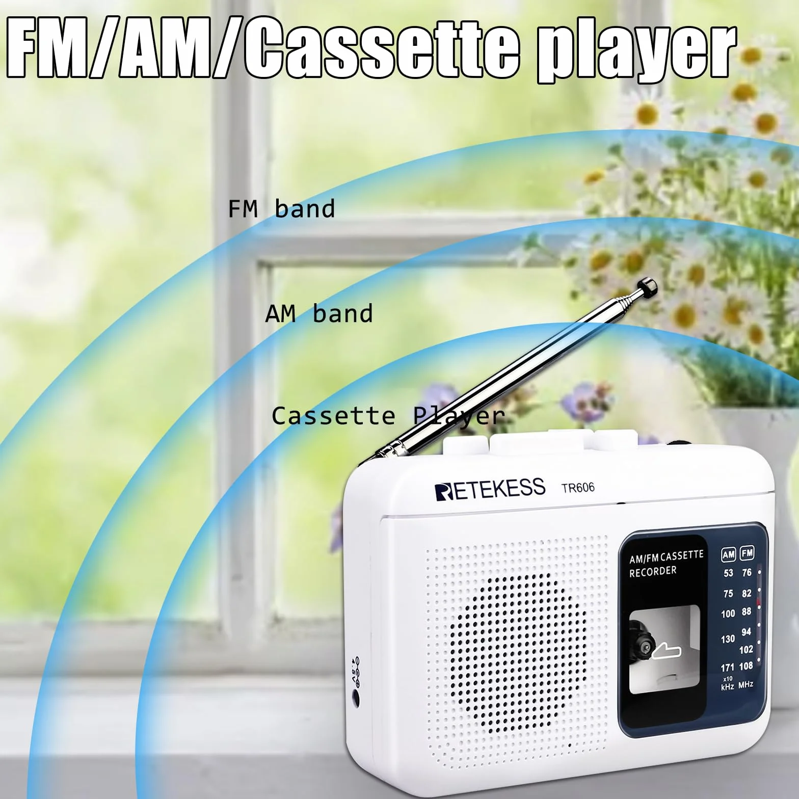 Retekess TR606 Registratore a Cassetta Portatile AM FM Radio