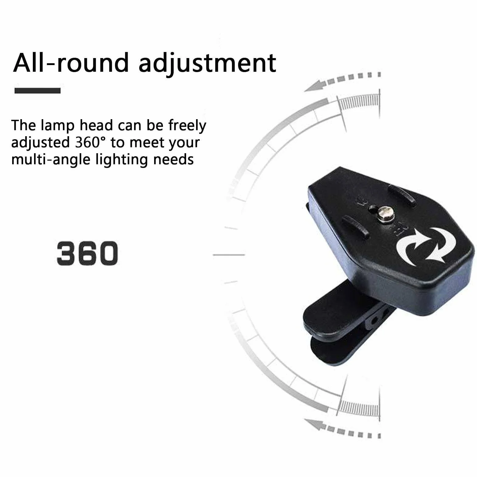Lampada a clip per occhiali LED regolabile luce da lettura torcia elettrica campeggio corsa
