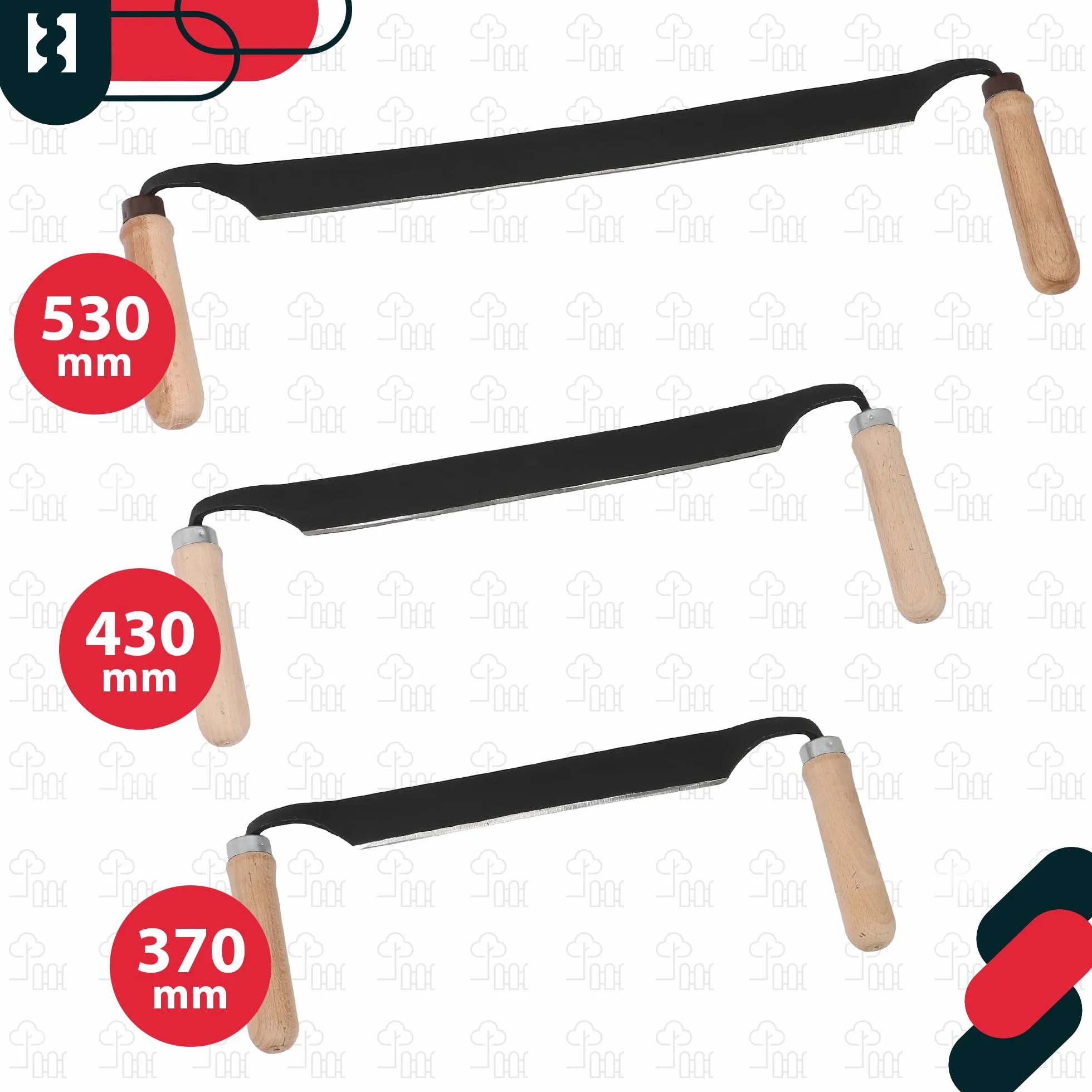 KOTARBAU® Coltello da Trafila - Coltello da Traino - Acciaio al Carbonio - 280 mm - Scortecciatrice per Lavorazione del Legno - Nero - Utensile Manuale per Scortecciare - Manici Ergonomici in Legno