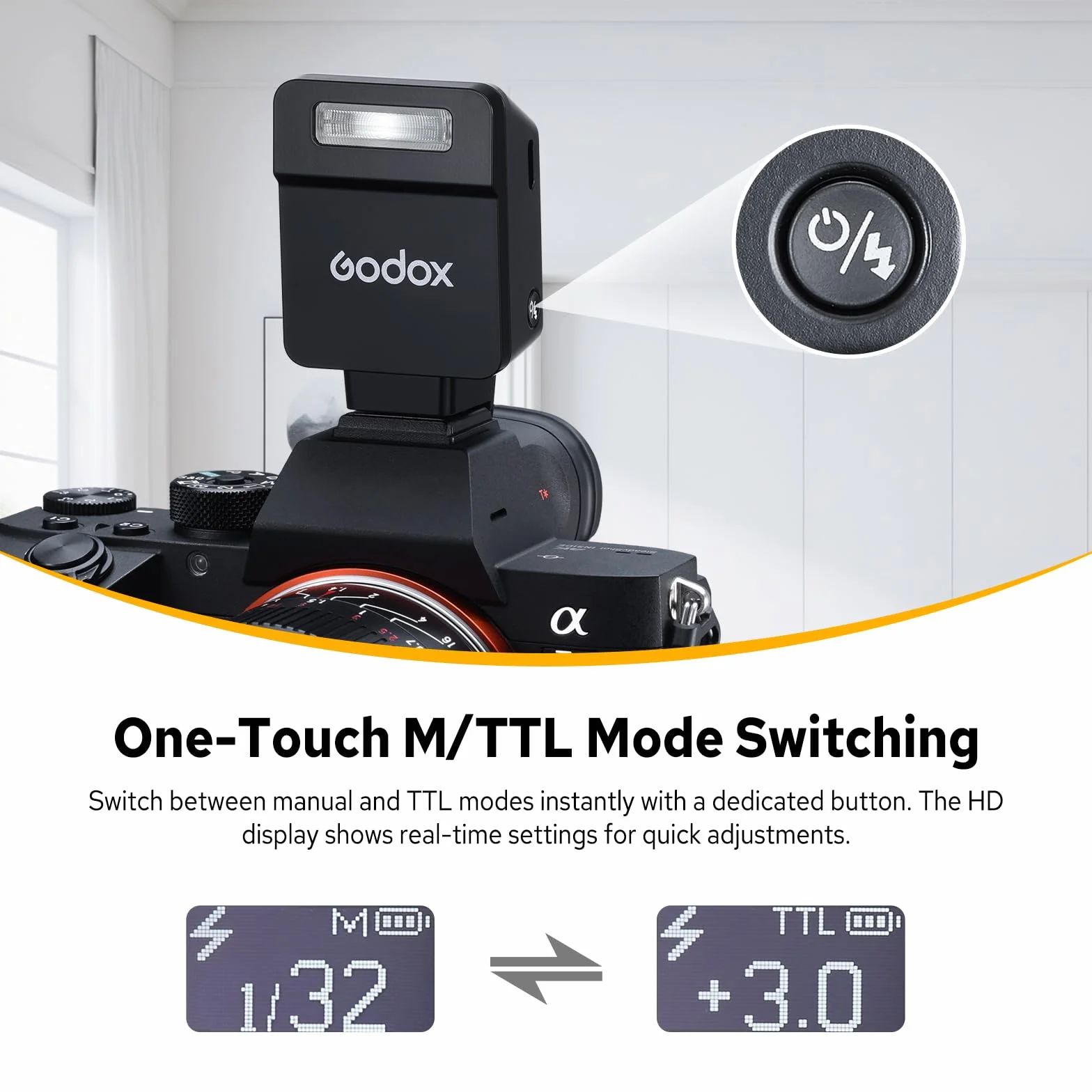 Godox iT22-F Mini TTL Camera Flash for Fujifilm, USB-C Rechargeable Portable Flash with 1.5s Recycling, 700 Full-Power Flashes, Black
