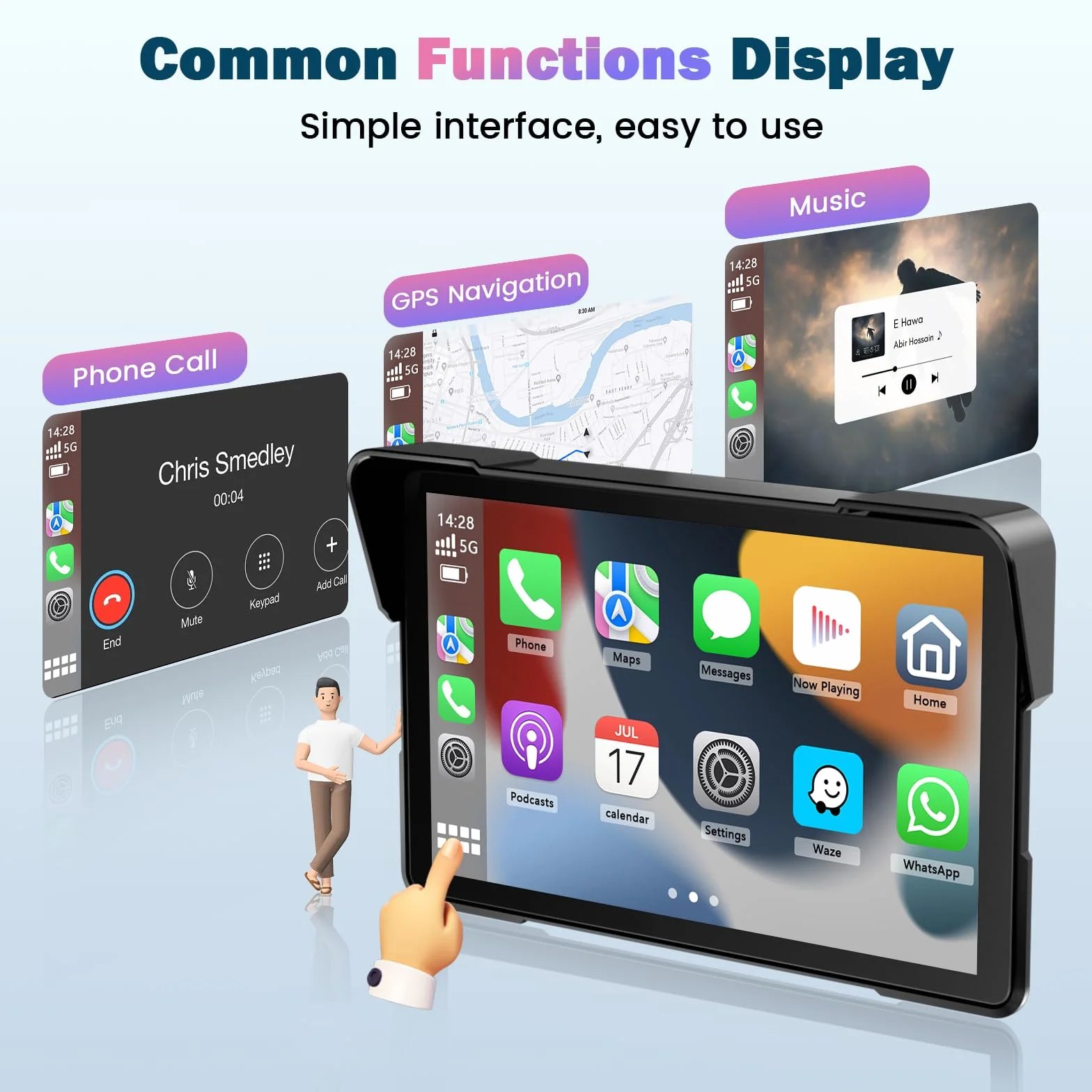 Schermo Carplay Moto 7 Pollici Portatile GPS Impermeabile Bluetooth Carplay Android Auto Supporto Magnetico