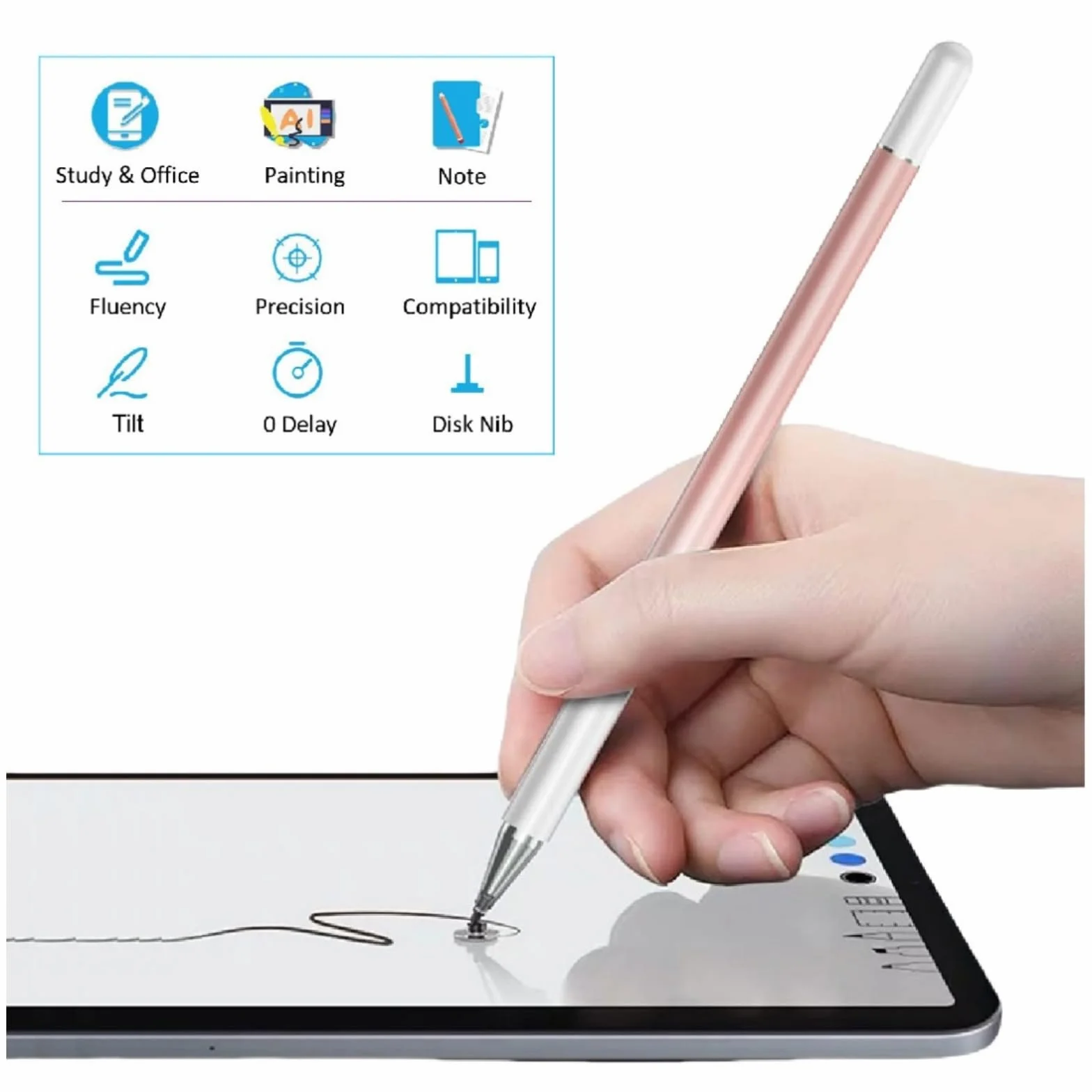 Pennino capacitivo ad alta sensibilità per Samsung Galaxy Tab A9+/A8/A7/A7 Lite, Apple iPad, Fire HD, Surface (nero)