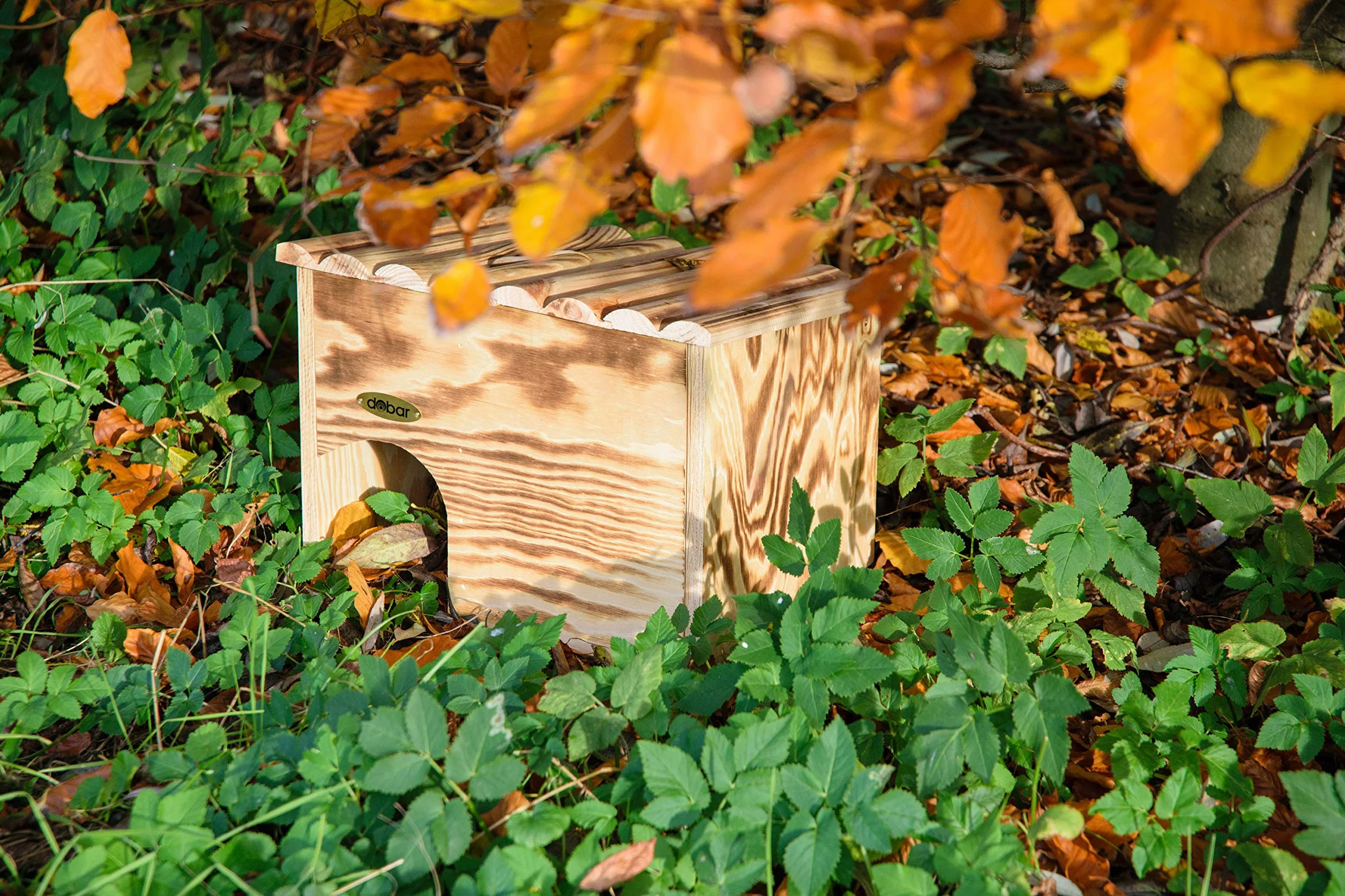 dobar® 22232FSCe - Casetta per ricci in legno massello – casetta per ricci per il giardino – cuccia per il riccio con serratura – hotel con protezione contro i nemici – 30,5 x 26,5 x 24 cm – fiammata