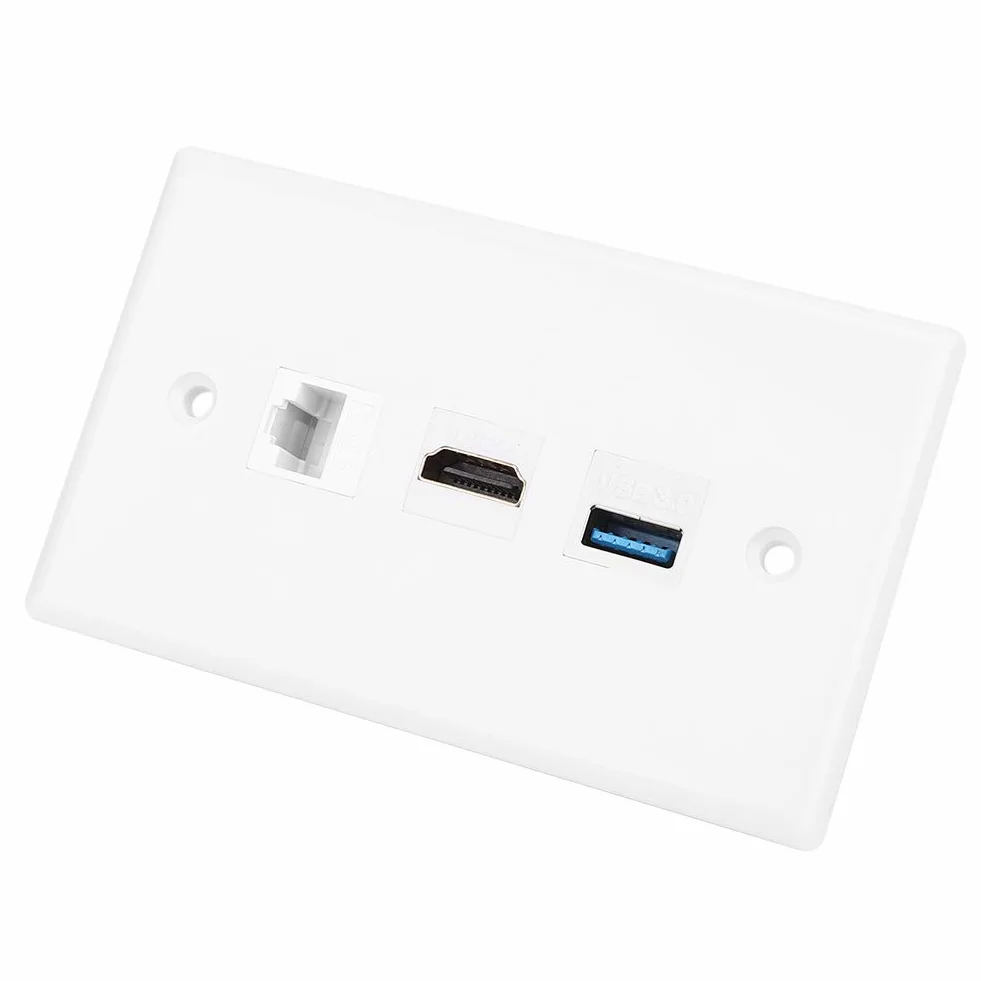 Piastra a muro Ethernet Cat6 HDMI USB 3.0 Pannello portatile multiplo