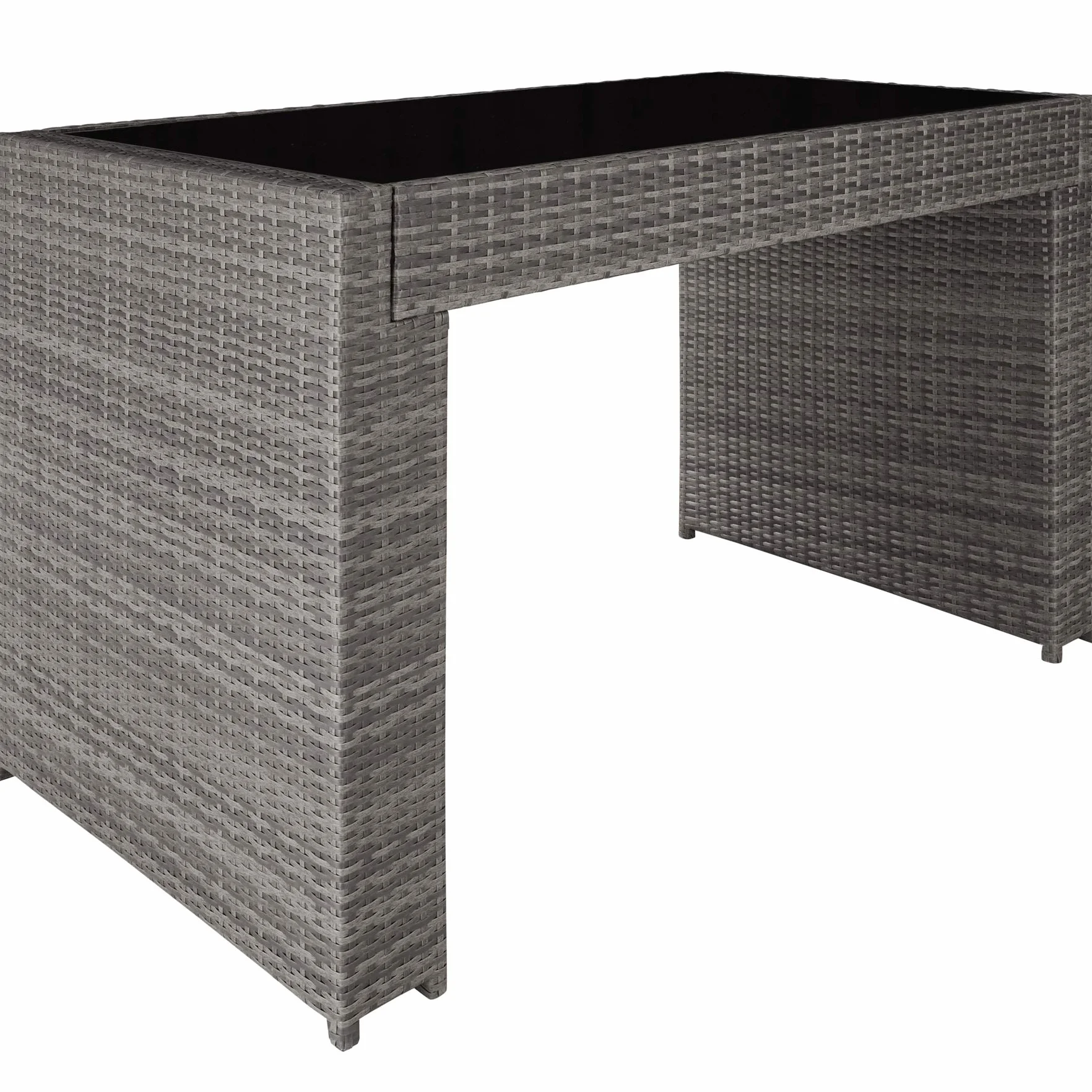 tectake® Set Tavolo e Sgabelli da Bar in Polyrattan Ibiza, Set da Bar 7 Pezzi, 1 Tavolo con Lastra in Vetro, 6 Sgabelli, Comodi Cuscini, Involucro Protettivo Incluso - Grigio